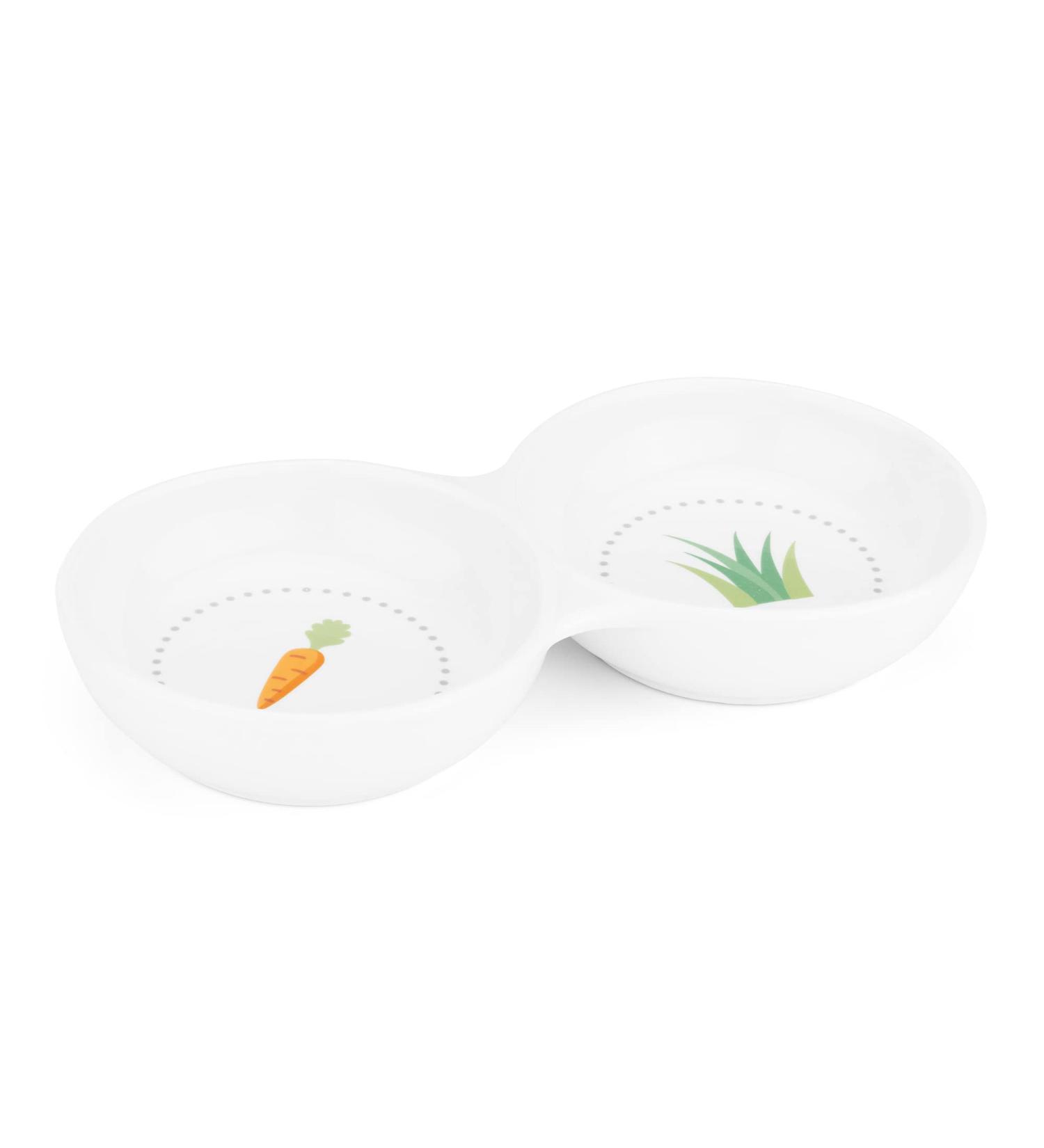 Navaris Double Ceramic Food Bowl for Rabbits Guinea Pigs - Rabbit Water Dish - Carrot and Grass Design White - Buy Online on GoSupps.com