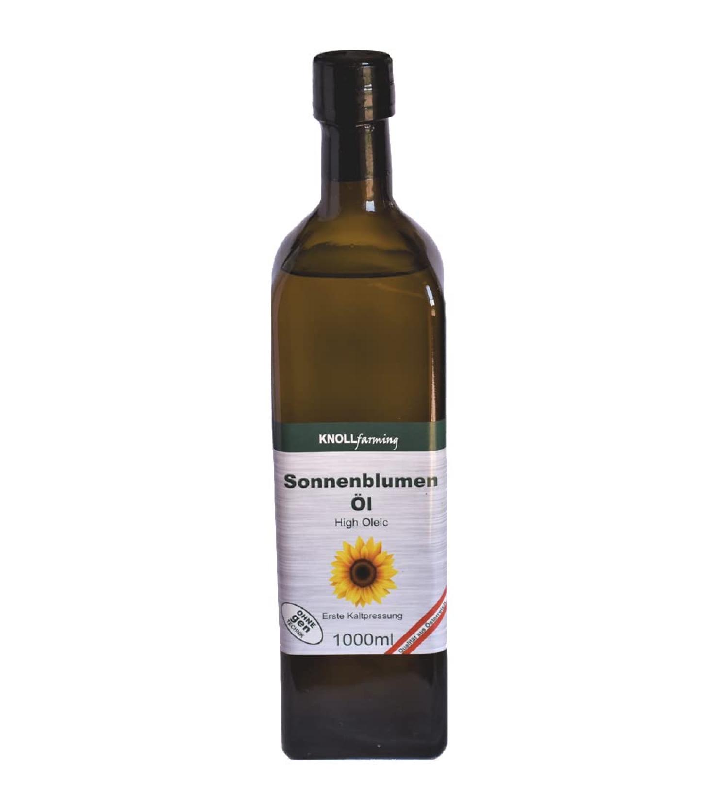 High oleic sunflower oil 1000ml - high heatable - gently cold -pressed - high proportion of simply unsaturated fatty acids from Knollfarming