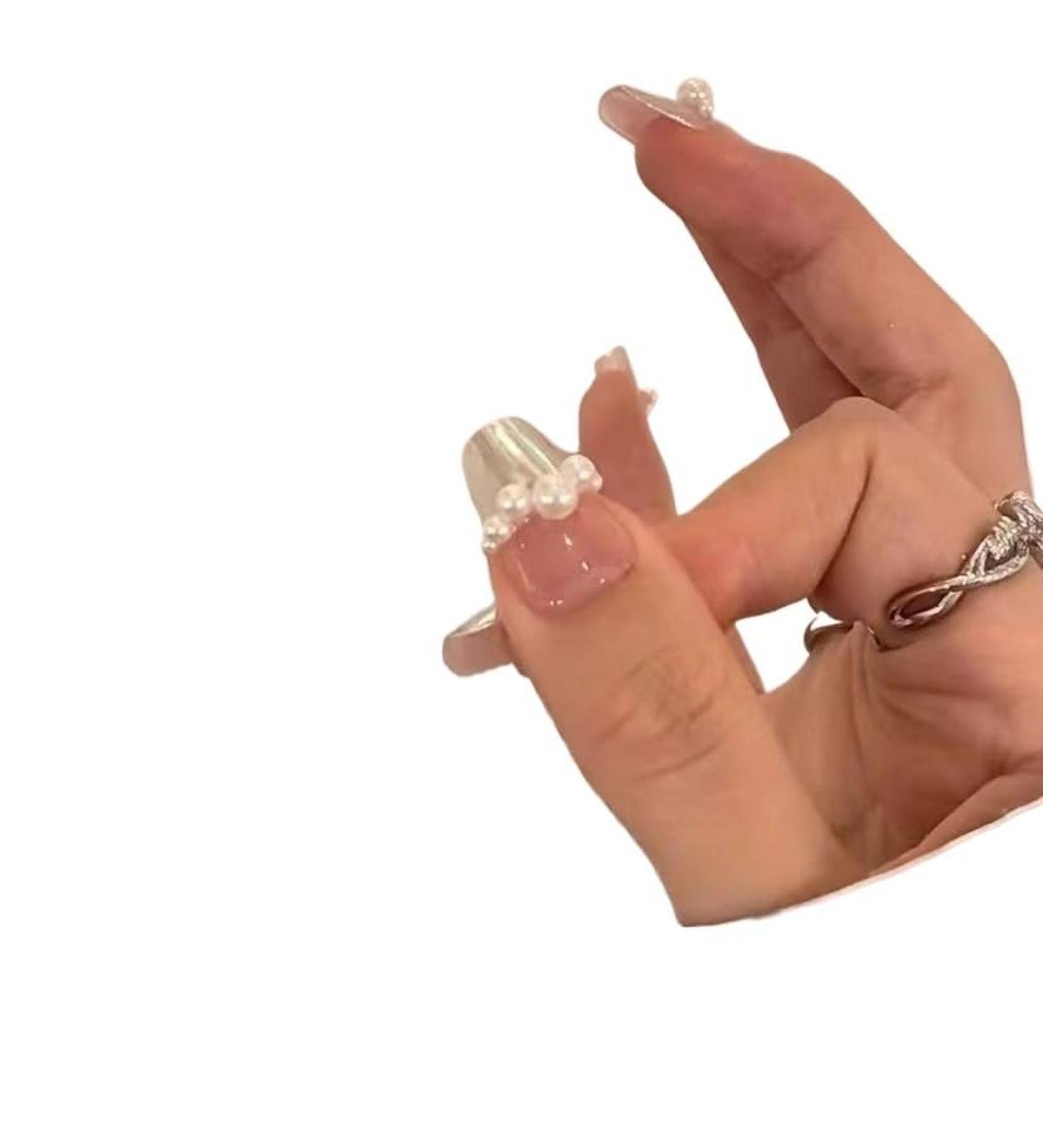 Temperament Manicure Pink Pearl French Manicure handmade short T-wearing nail patch wearable whitening and detachable(M) - Buy Online on GoSupps.com