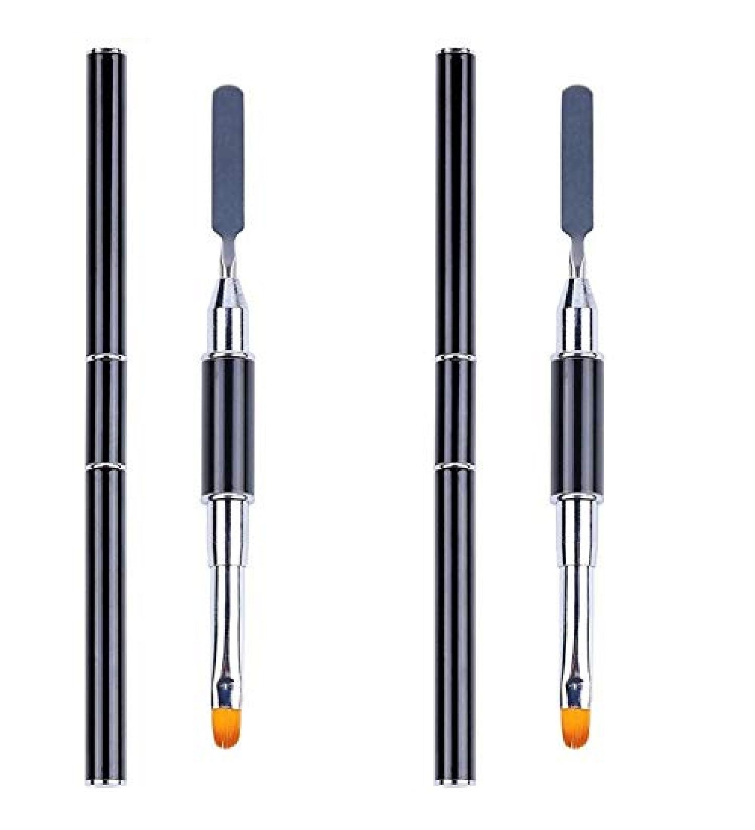 Aliotech 2 Pack of Polygel Brush and Picker Dual-Ended 2 IN 1 Design Stainless Steel Gel Nail Brush Polygel Slice Tool for PolyGel UV Gel Acrylic Nails Extension Quick Building Gel