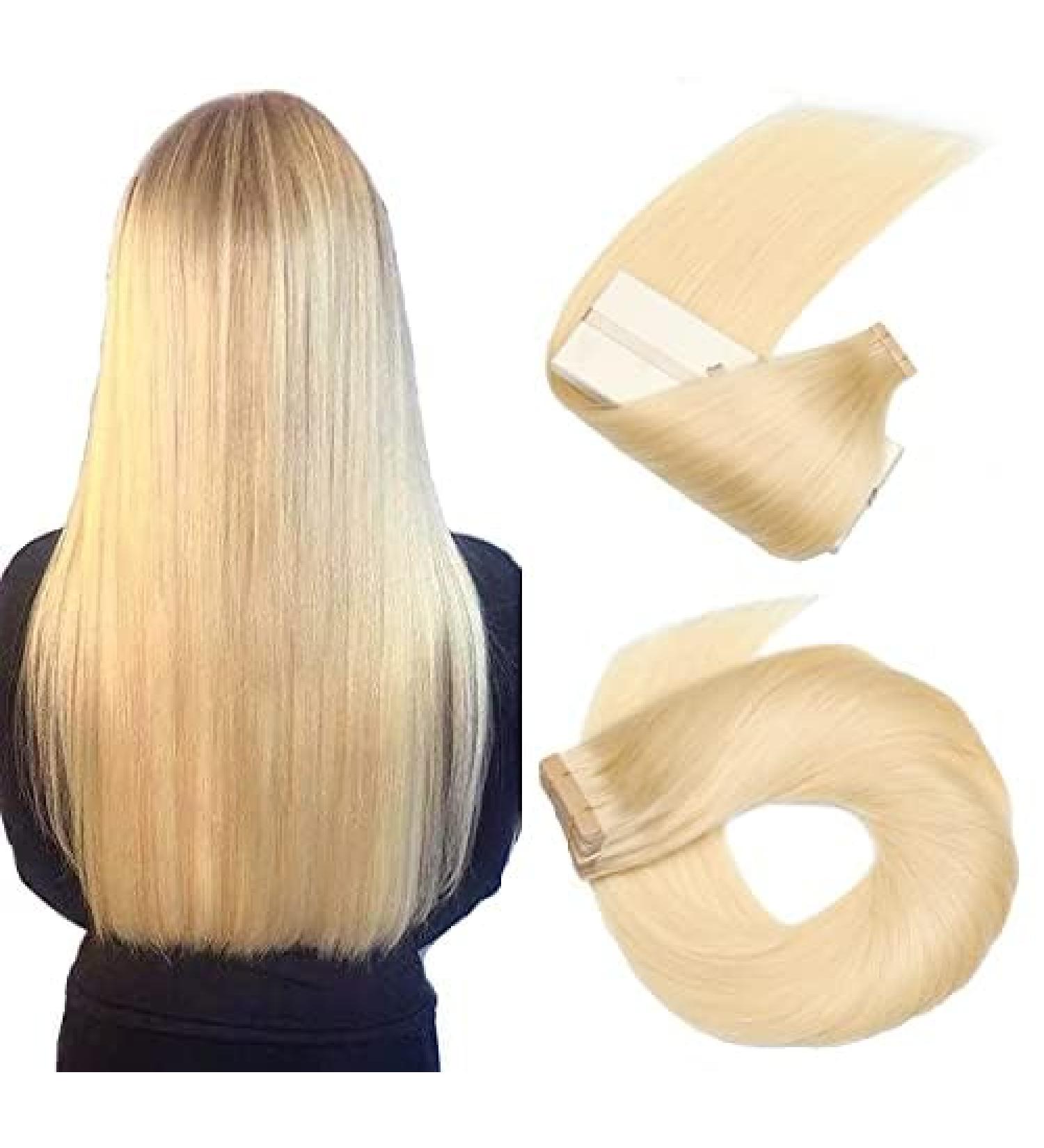 Hotlulana 20 Tape In Extensions Real Hair Bleached Blonde (#613) - 50g Invisible Skin Weft - 20PCs 100% Natural Real Hair Extensions - Buy Online on GoSupps.com
