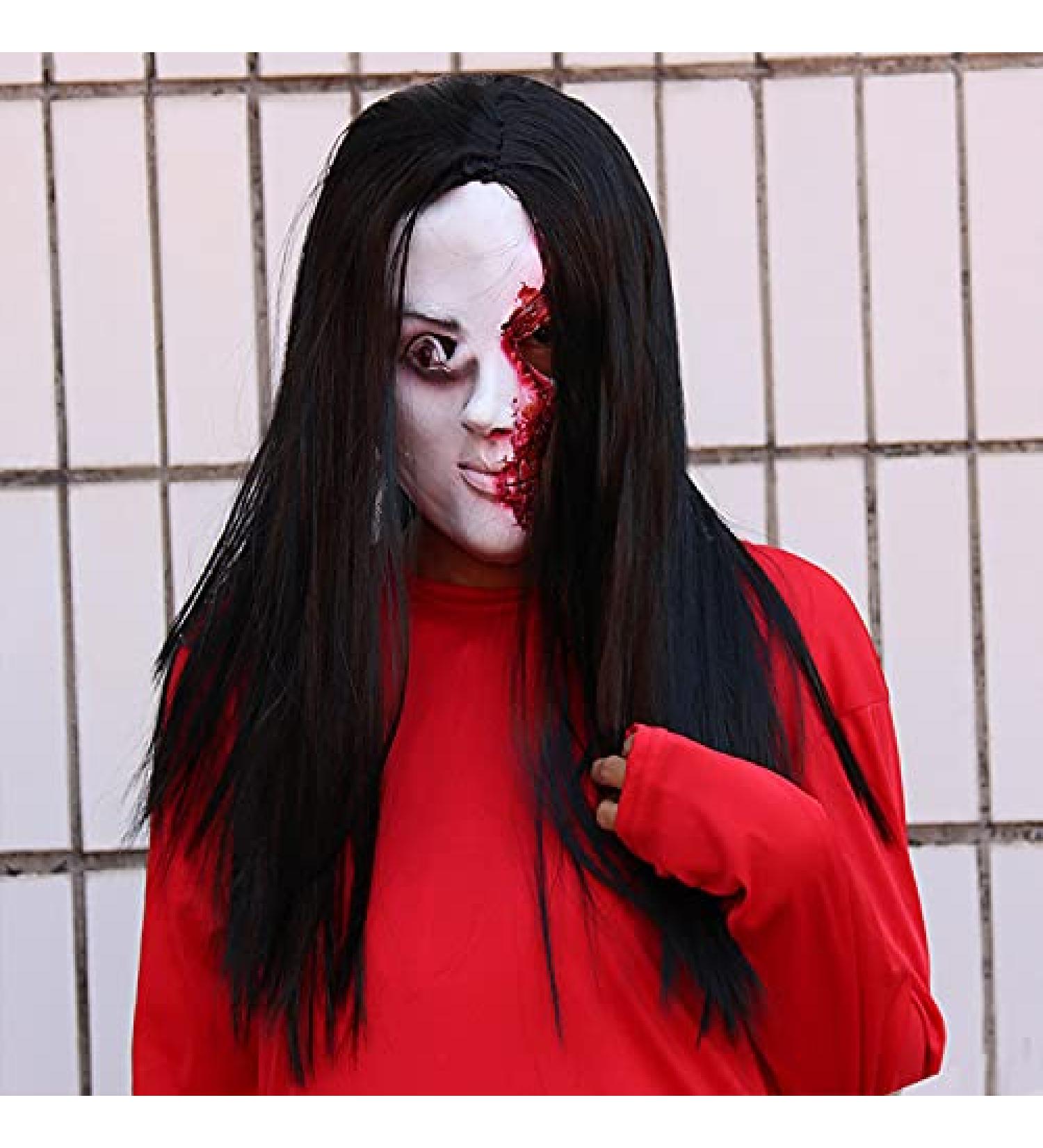 Long Hair Ghost Horror Devil Mask Halloween Mask Scary Challenge Games Evil Costume Halloween Cosplay Party Decoration Props - Buy Online on GoSupps.com
