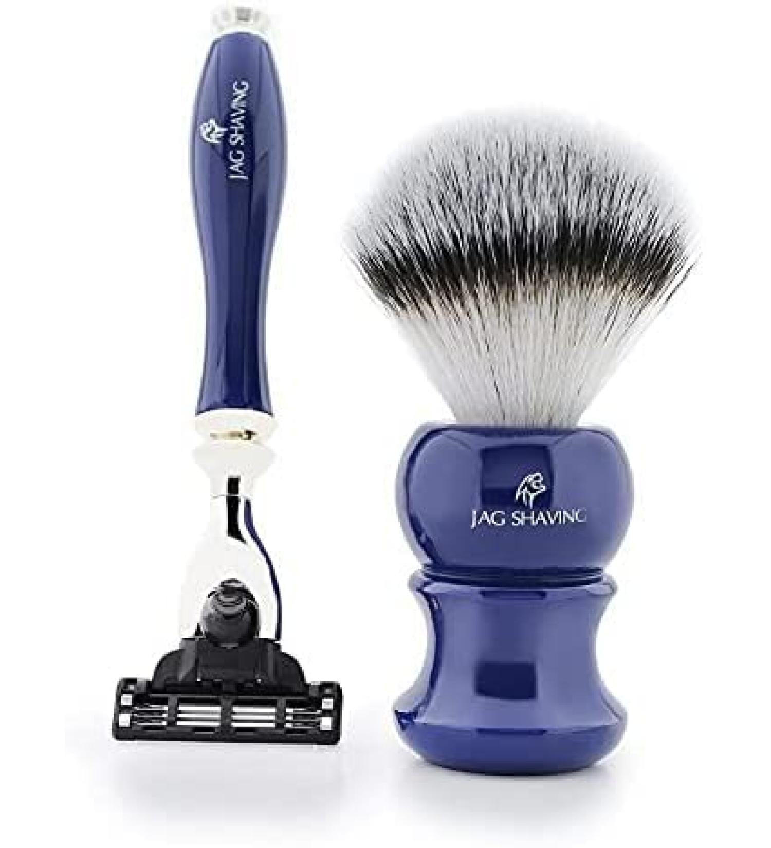 3 Edge Razor Blade and Synthetic Hair Brush with Silver Tip for Men