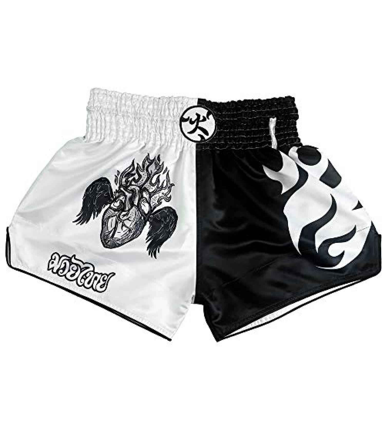 HUOLEI Muay Thai Shorts for Men and Women, High Grade MMA Gym Boxing Kickboxing Shorts - 1 White & Black XS, Waist 22-24 - Buy Online on GoSupps.com