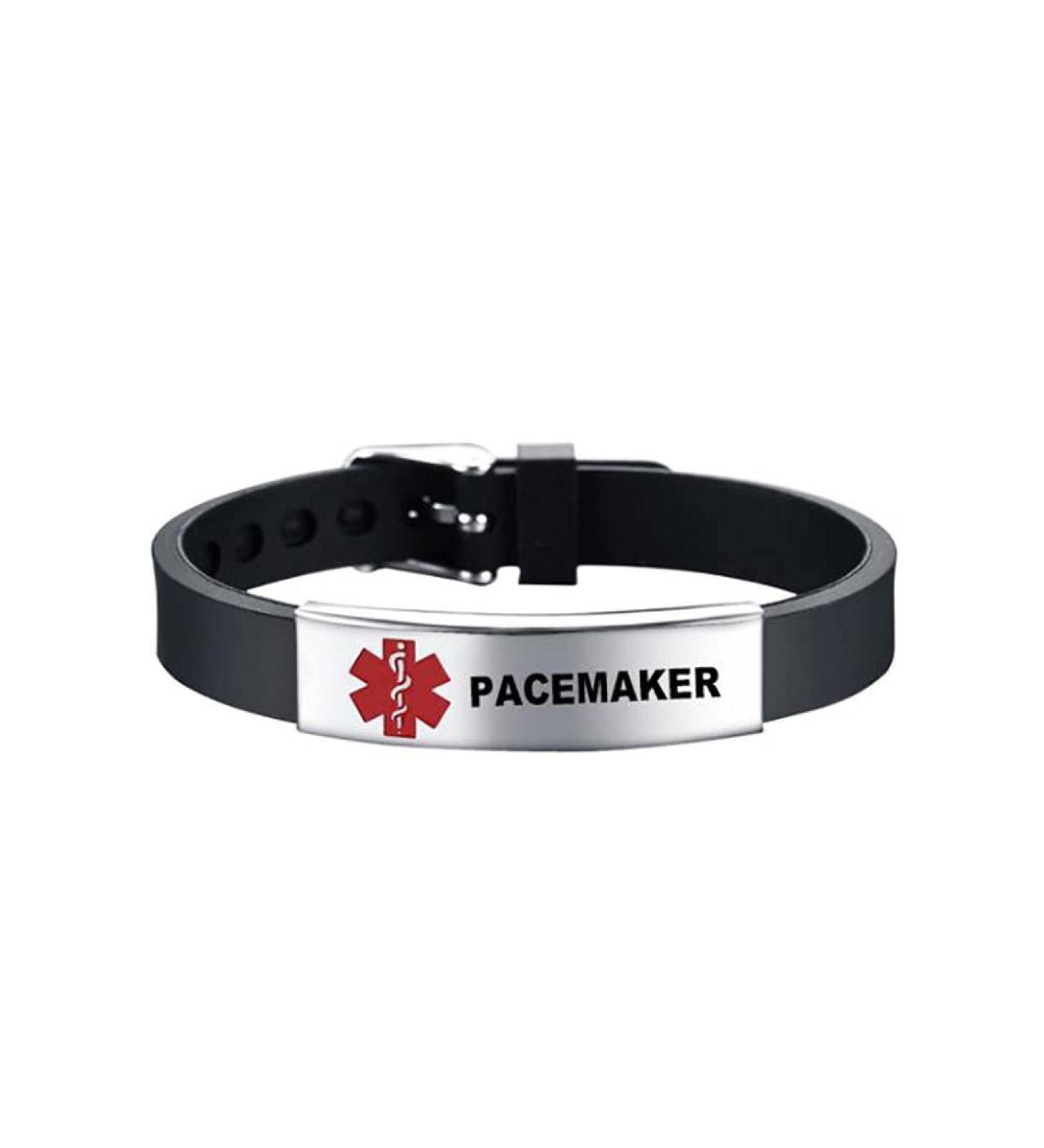 PACEMAKER Medical Alert ID Bracelet - Silicone Adjustable Sport Wristband with Engraved Stainless Steel - Ideal for Men Women Grandpa and Brother - Shop Now - Buy Online on GoSupps.com