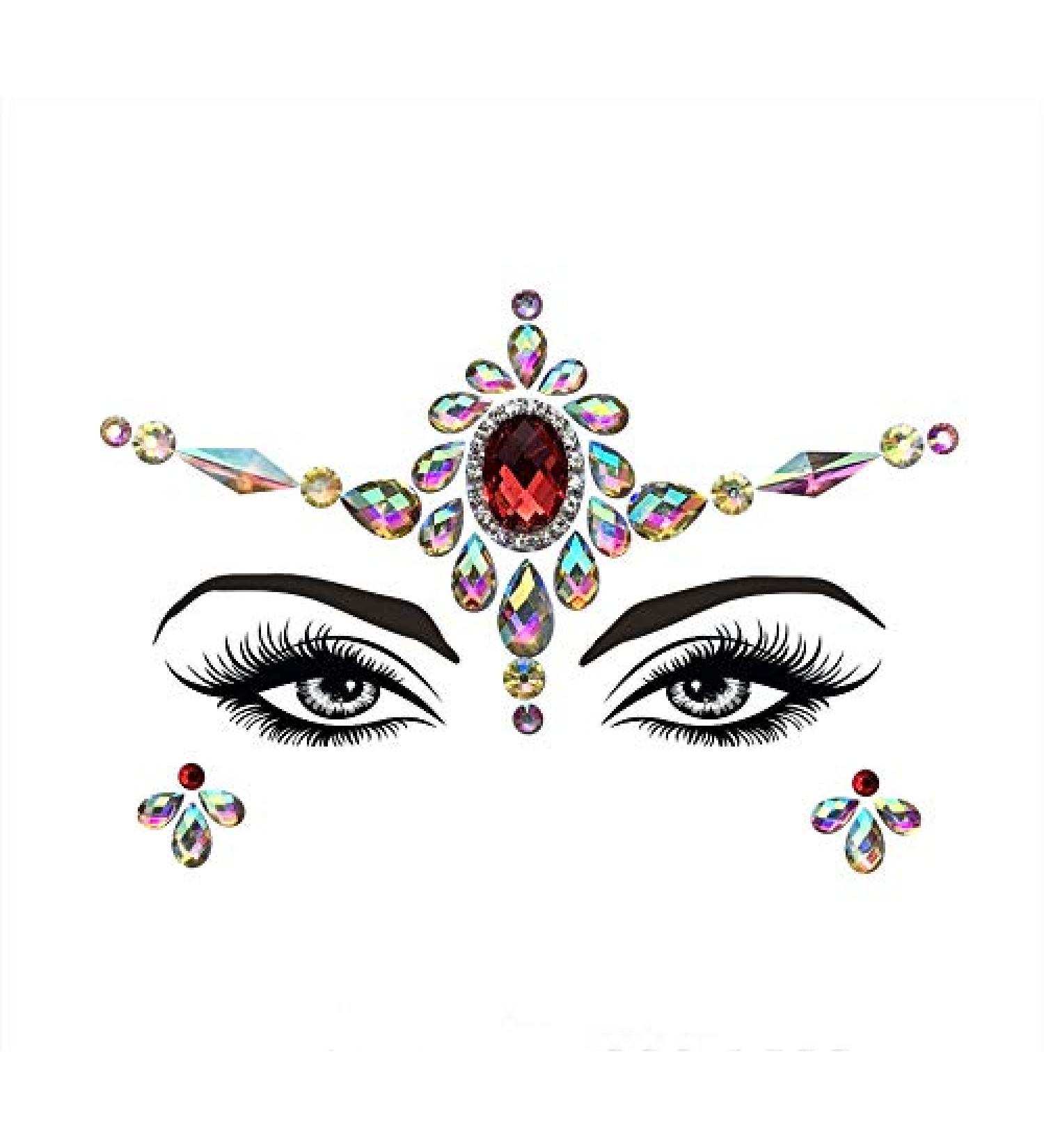Alien Rave Adhesive Face Gems & Jewels - Glitter Diamond Pastie Sticker & Rhinestone Eye Temporary Tattoo for Forehead Makeup - Red Christmas Theme - Buy Online on GoSupps.com
