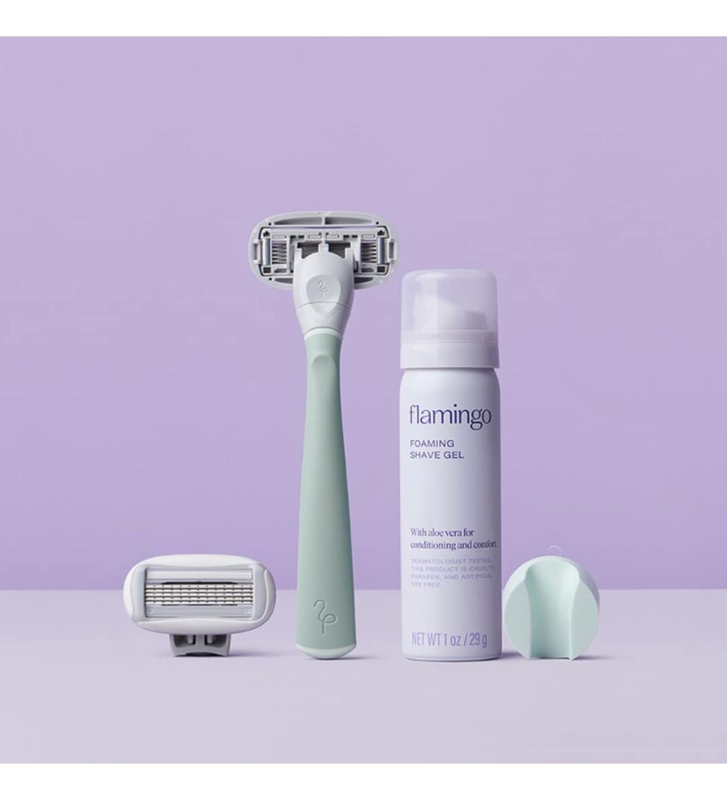 Cekaso Flamingo Women's Shave Set with Razor Handle, 2 Five-Blade Cartridges, Shave Gel, Shower Holder - Sage - Buy Online on GoSupps.com