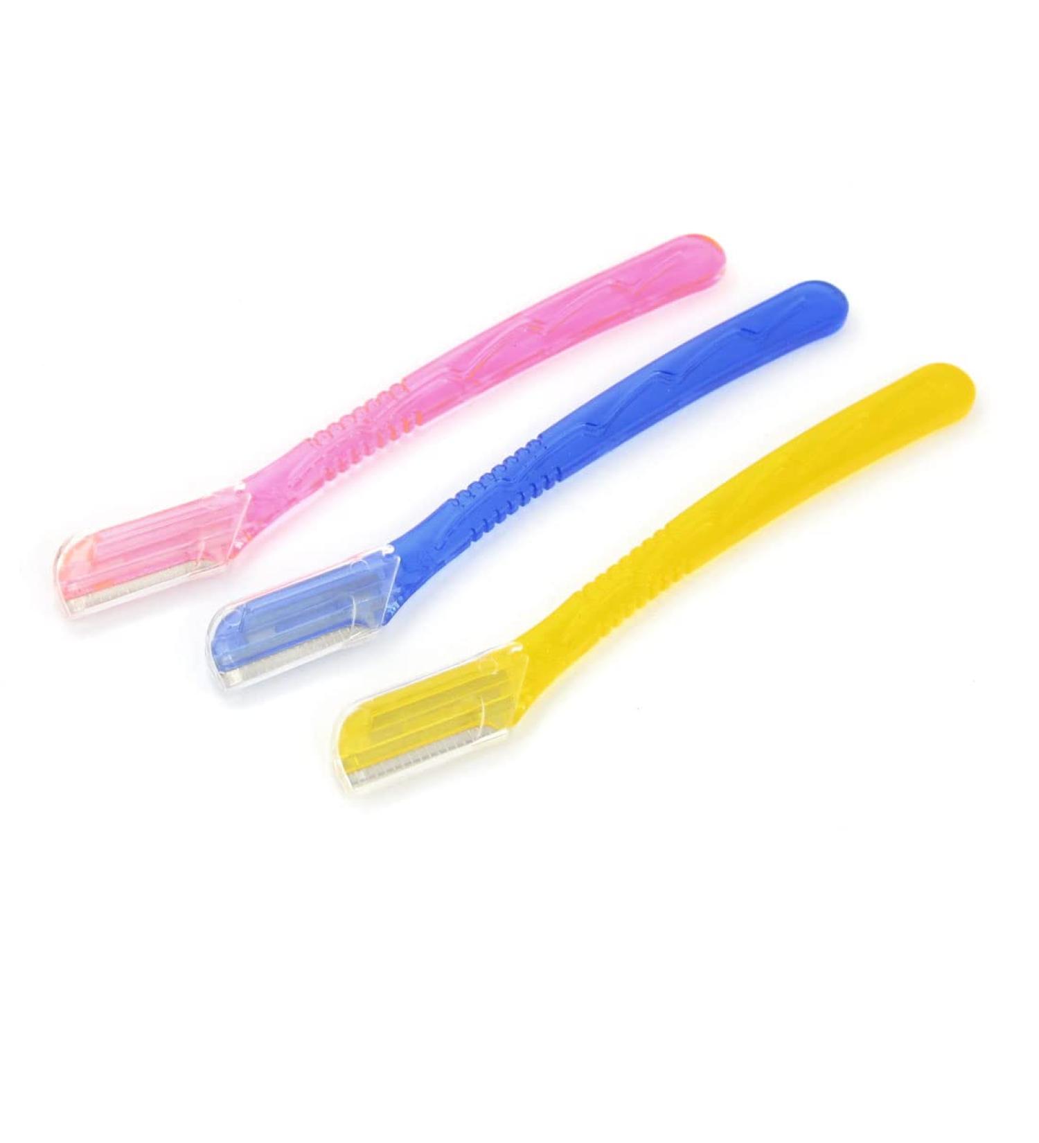 Ruilogod 3pcs yellow pink blue makeup eyebrow razor trimmer shaper for ladies