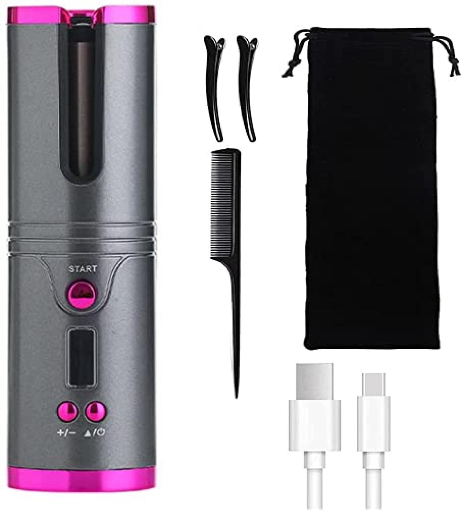 Automatic Curling Iron Cordless Auto Curler Rechargeable Auto Curler with LCD Display Professional Ceramic Barrel Curling Wand Fast Heating Hair Culer (Gray1) - Buy Online on GoSupps.com