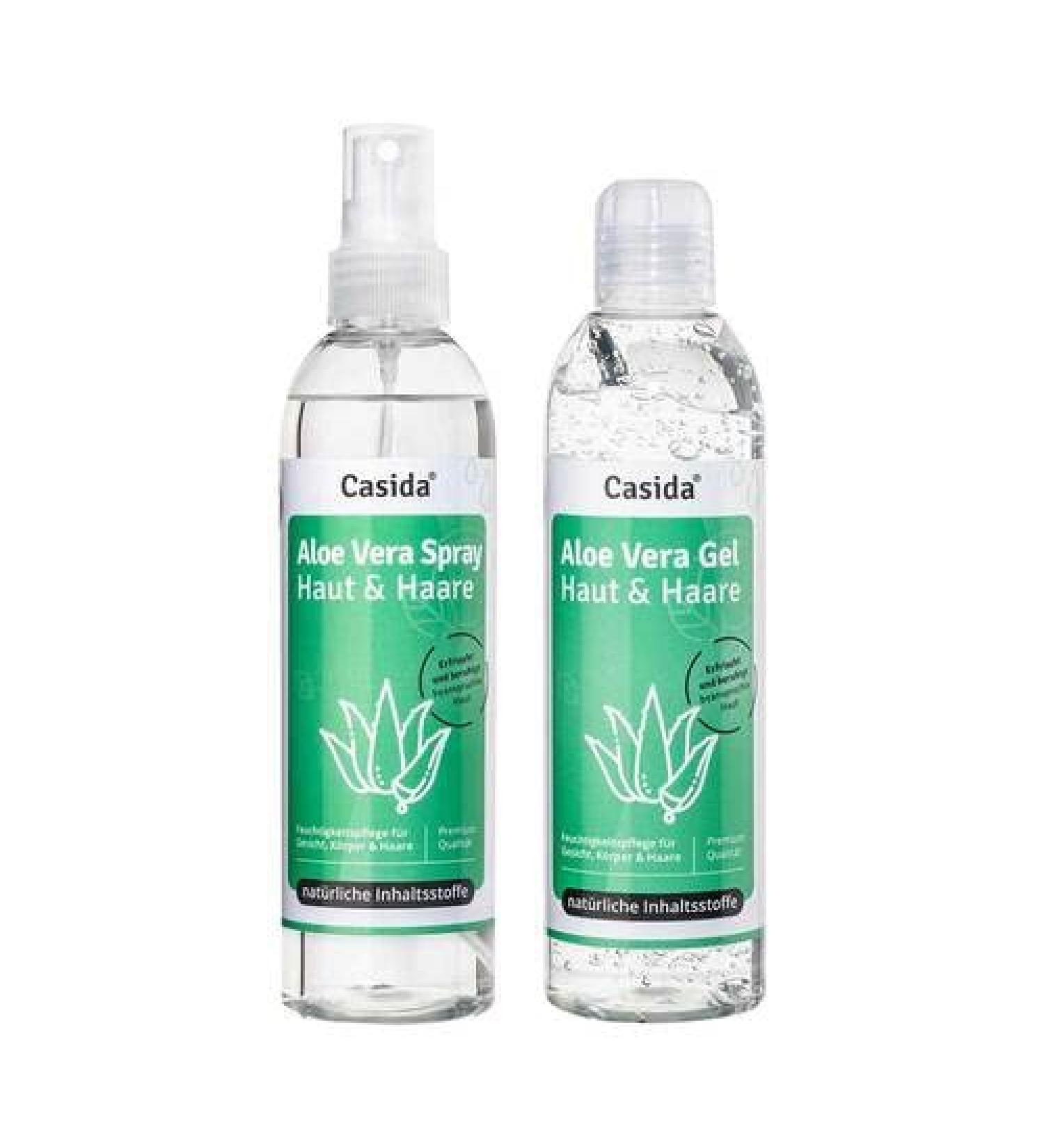 Casida aloe vera set - aloe vera gel & aloe vera spray - intensive moisture care for skin & hair - from the pharmacy - 2x 200 ml