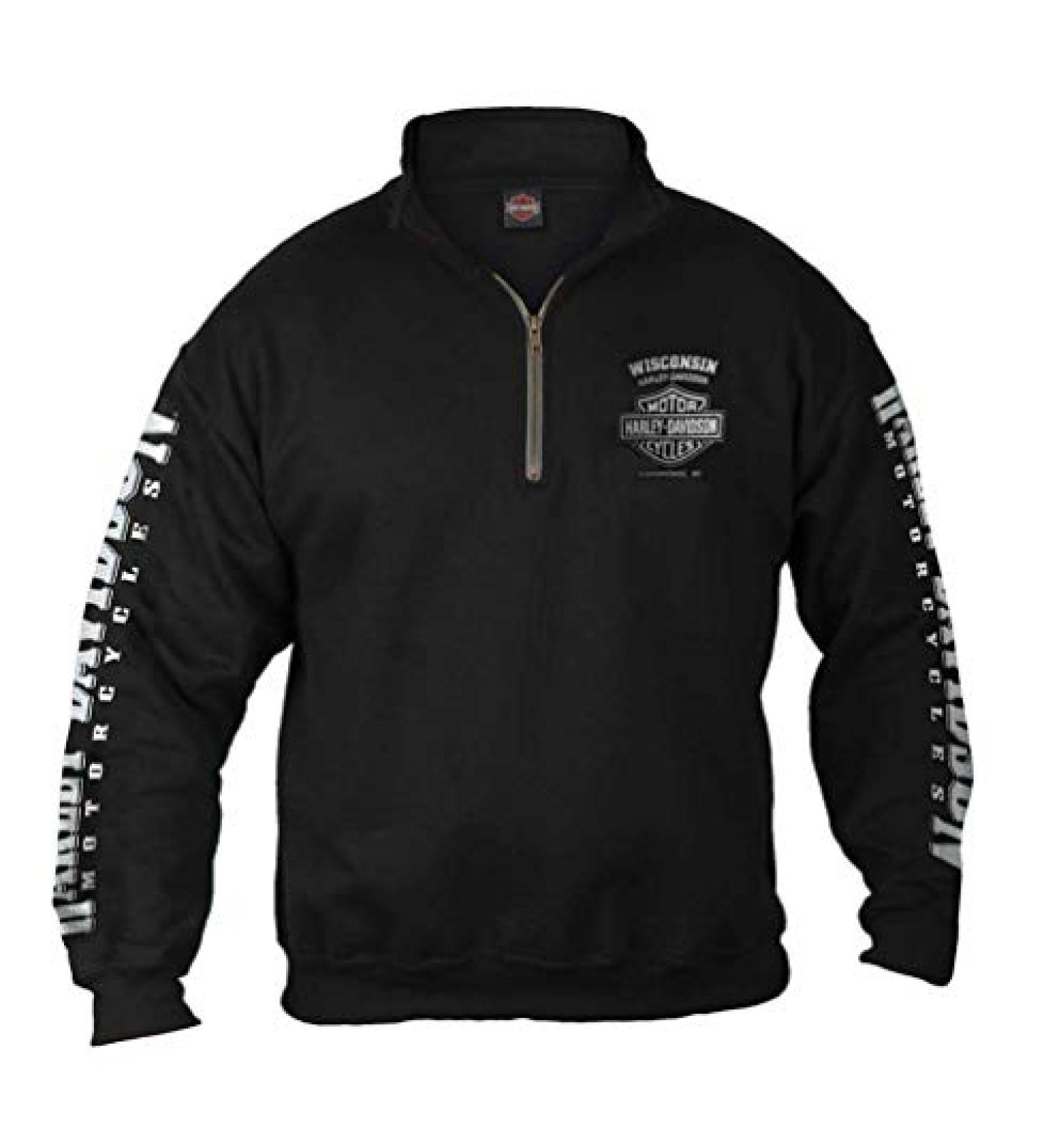Harley-Davidson Men's Lightning Crest 1/4 Zip Cadet Pullover Sweatshirt, Black 5X-Large