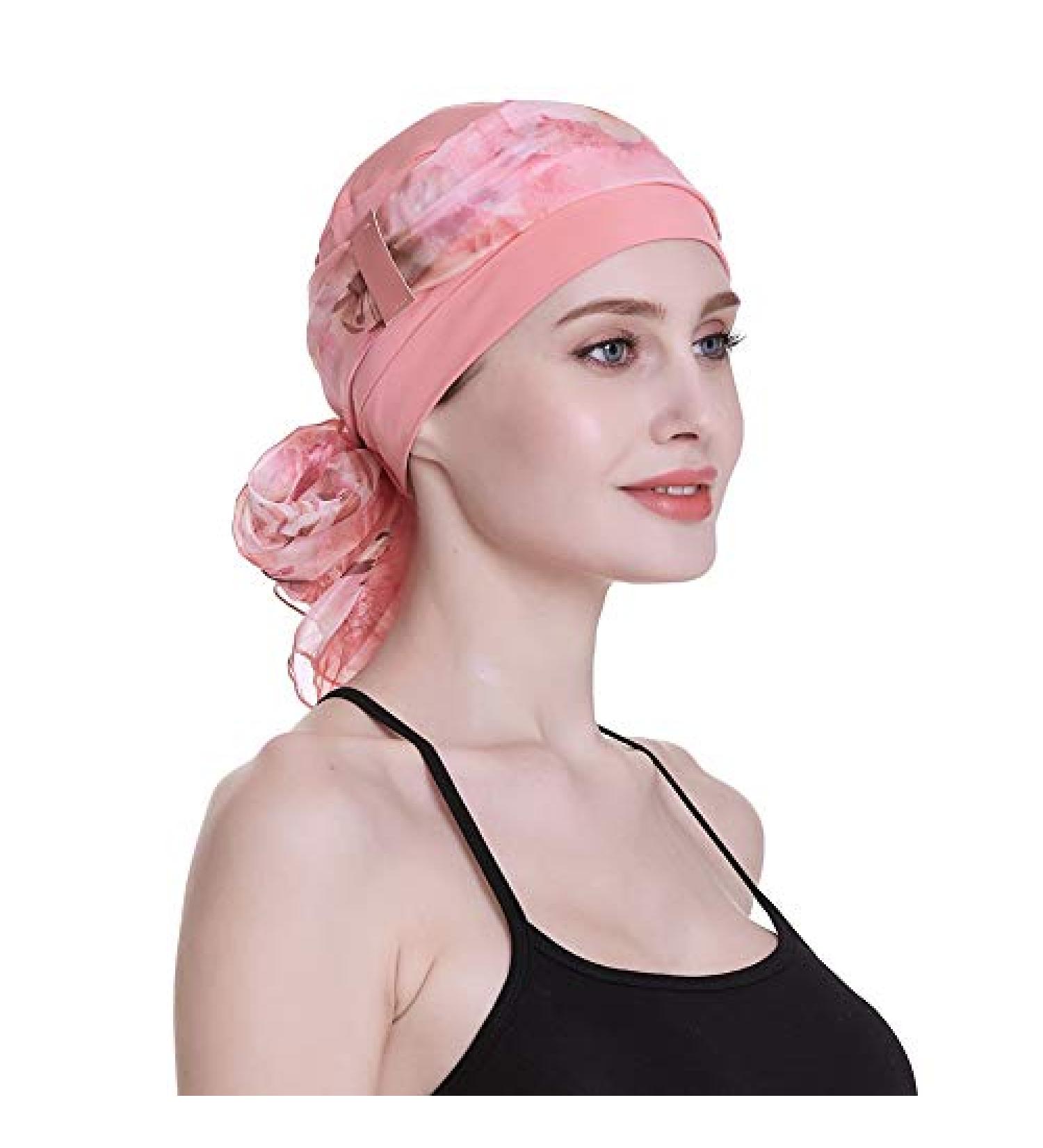 Elegant Chemo Cap with Silky Scarfs - Coral | For Cancer Women Hair Loss Sleep - Buy Online on GoSupps.com