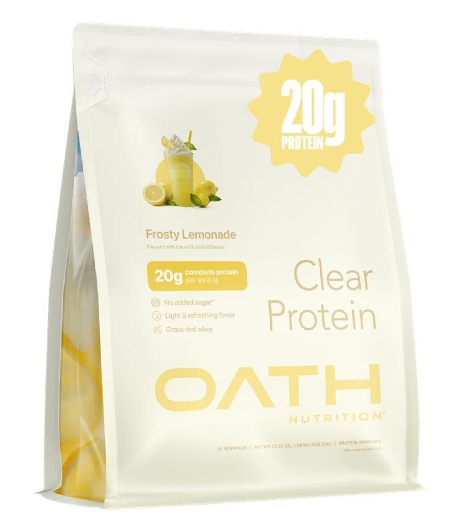 Oath Nutrition Clear Whey Isolate Protein Powder Frosty Lemonade 20g Complete Protein per Serving No Added Sugar Grass-Fed 21 Servings - Buy Online on GoSupps.com