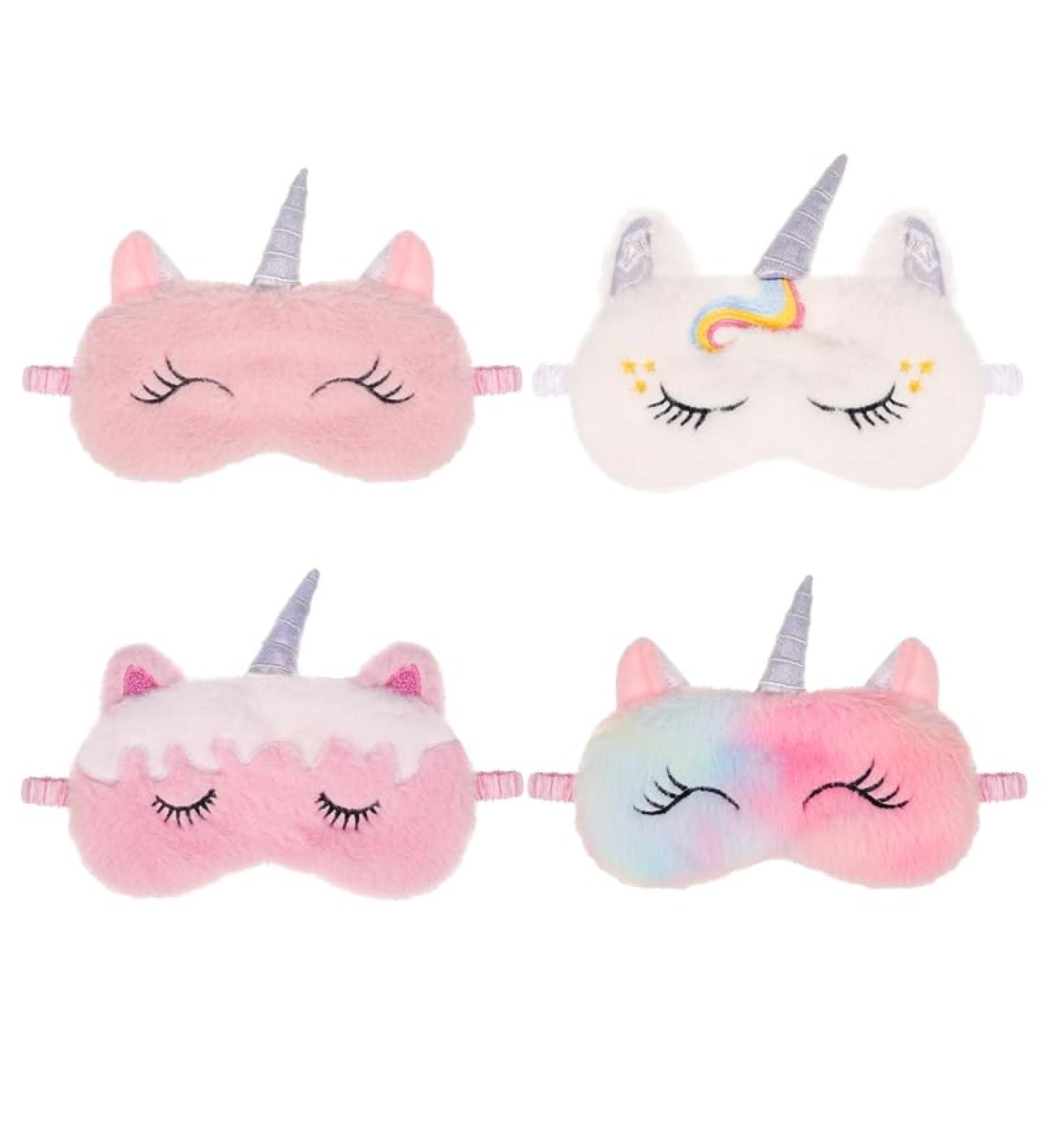 Heyu-Lotus Cute Unicorn Animal Plush Kids Eye Masks for Sleeping - 4 Pcs Set - Pink, White, Colorful - Ideal for Girls, Children, Adults - Buy Online on GoSupps.com