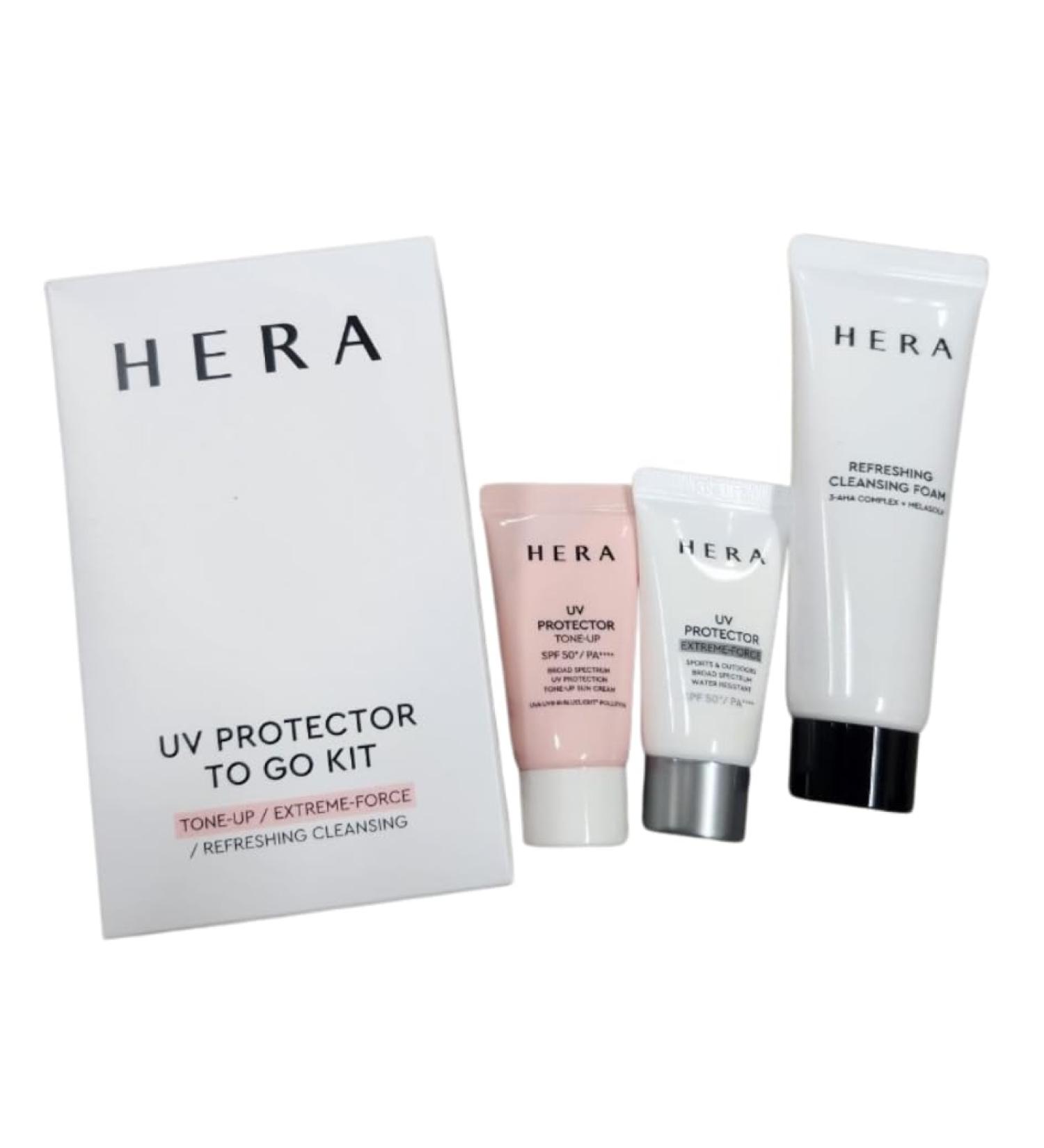 Hera Korea Skin Care Refreshing Cleansing Foam UV Protector Cream Travel Kit Mini Set of 3