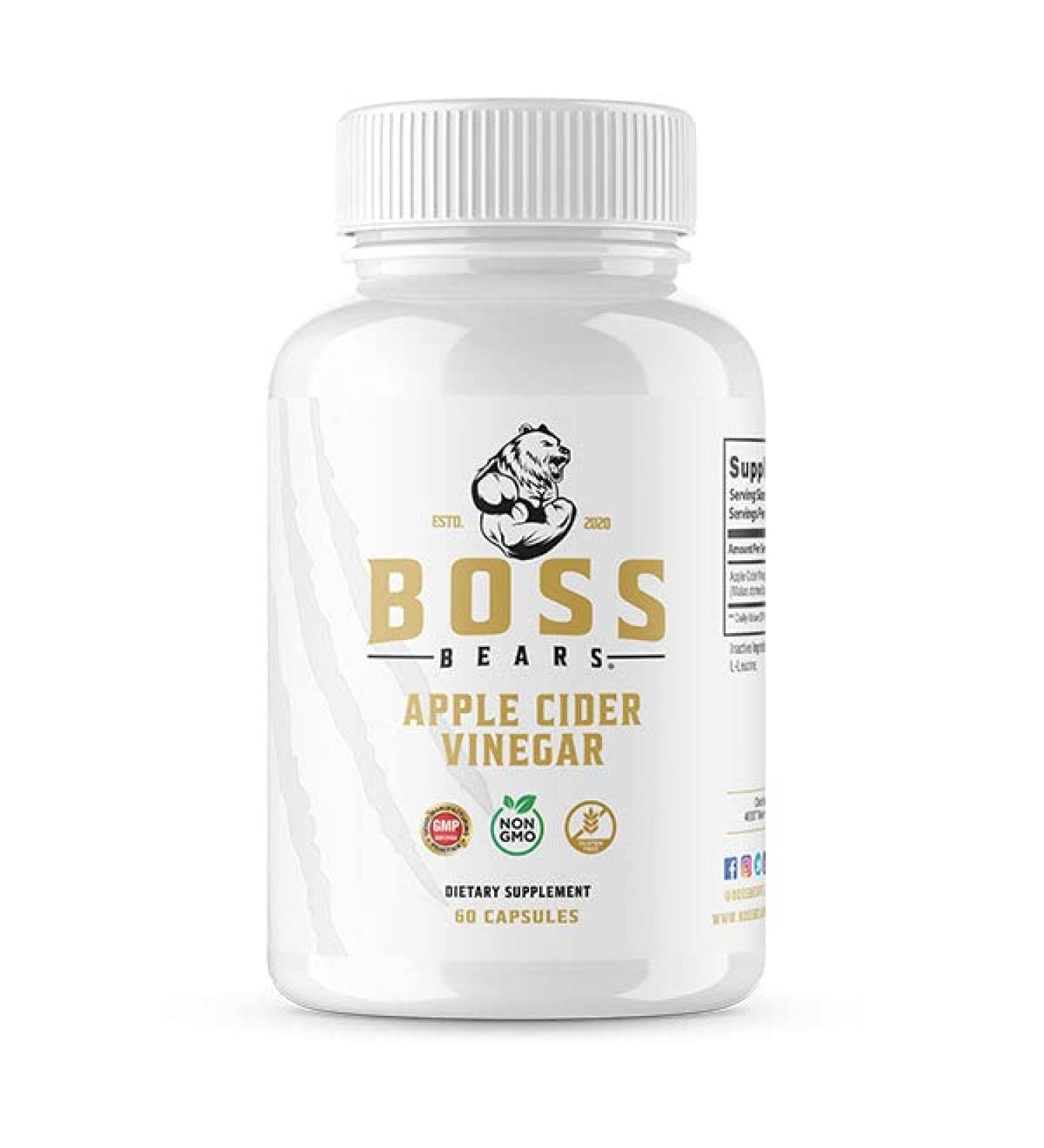 Boss Bears Apple Cider Vinegar Capsules Increases Energy Boost Skin Health Full Gram of ACV per Serving Supports Healthy Gut and Heart Quality Ingredients Zero Calories (30 Servings)