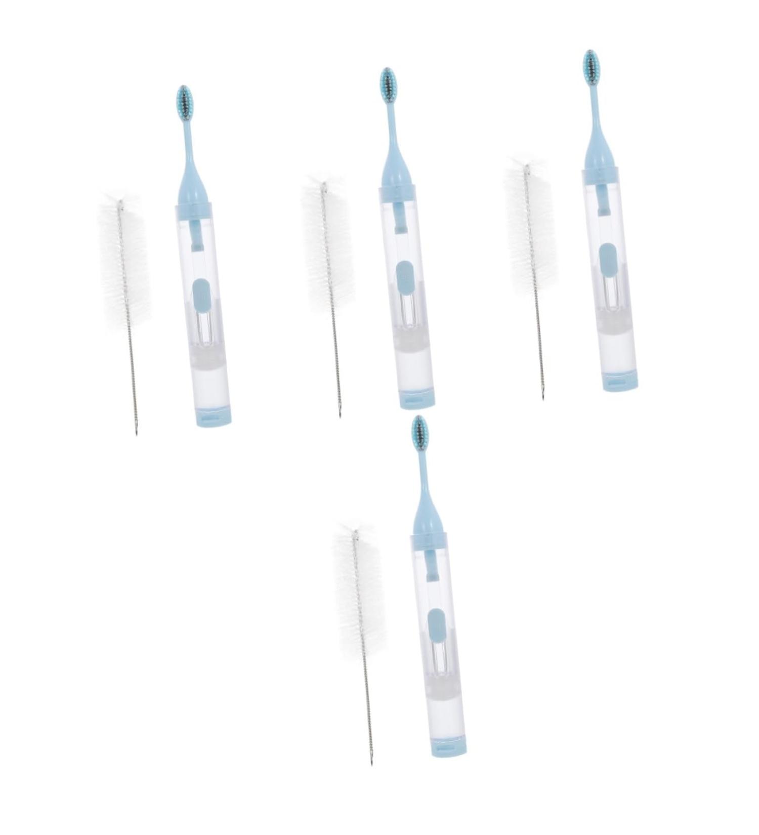 Mobestech Portable Foldable Toothbrush Set - 4 Pack with Sensitive Toothpaste for Adults & Braces - Travel-Friendly Gift in Blue - Buy Online on GoSupps.com