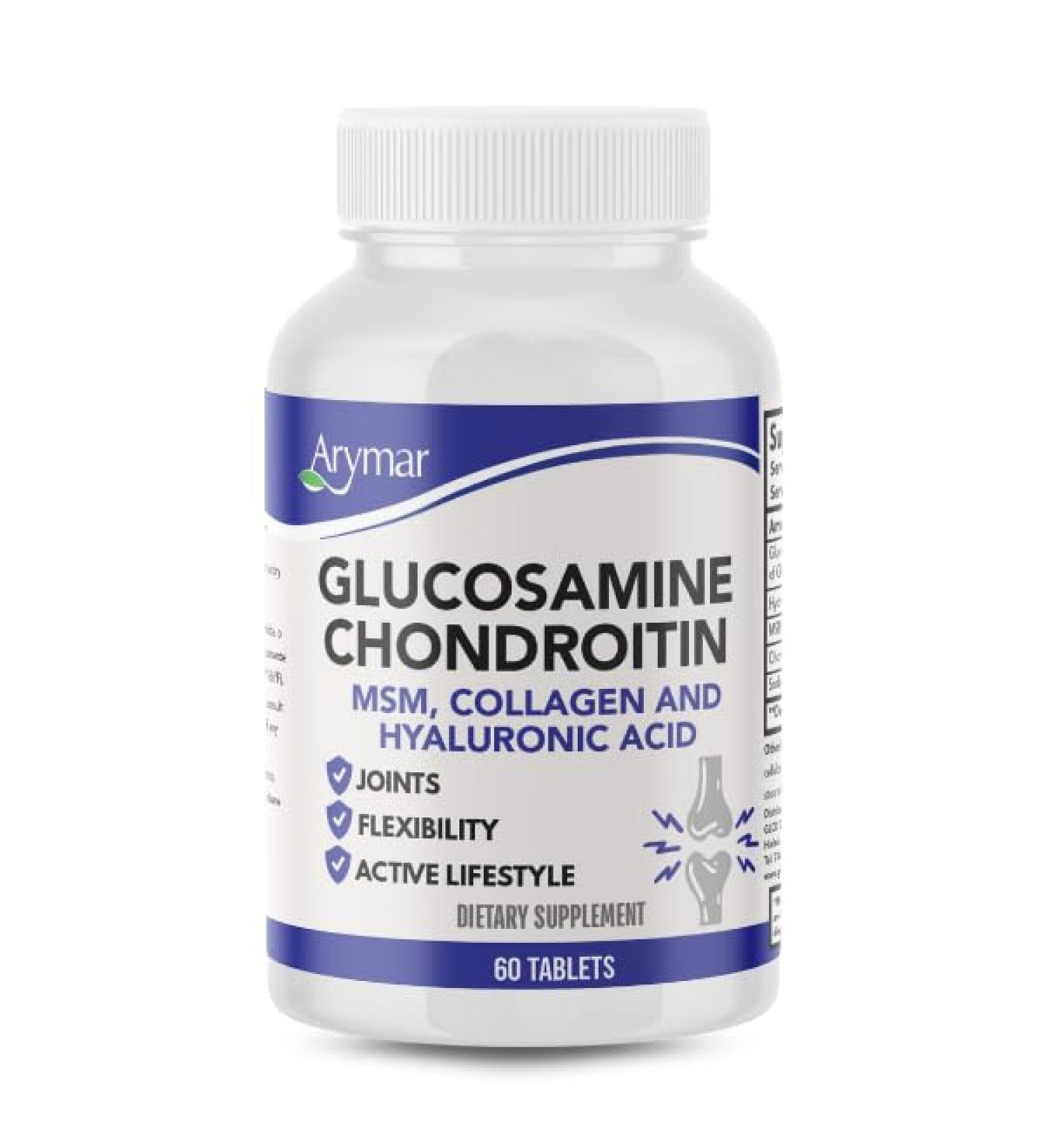 Arymar Glucosamine Chondroitin MSM Collagen & Hyaluronic Acid Supplement 60 Tablets - Buy Online on GoSupps.com