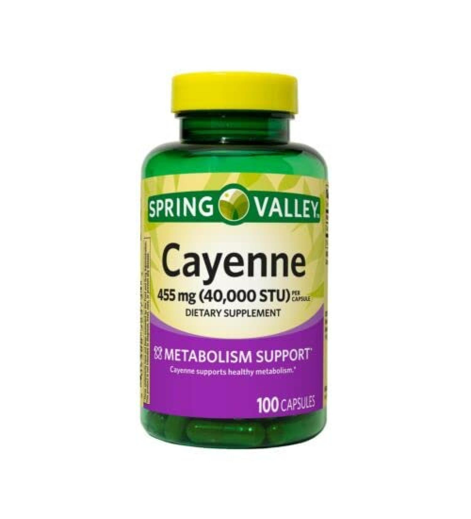 Moringo Spring Valley Cayenne Capsules 455 MG 40000 STU 100 Count