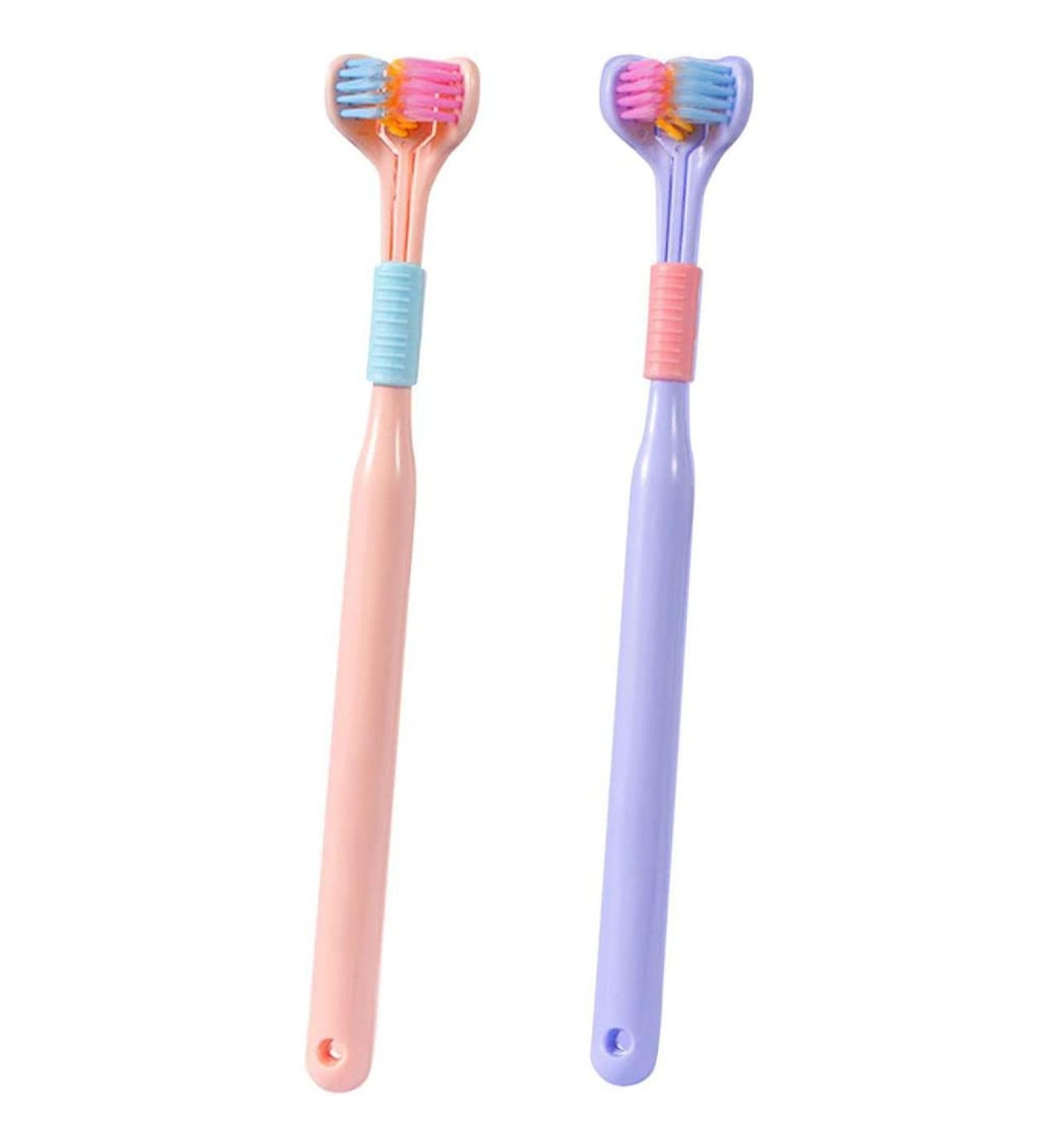 Buy Syangkaitian Triple Angle Toothbrush Set - 2/3/4 Piece Autism-Friendly Toothbrushes with Soft Bristles in Pink & Blue - Ideal for Gentle Oral Care - Buy Online on GoSupps.com