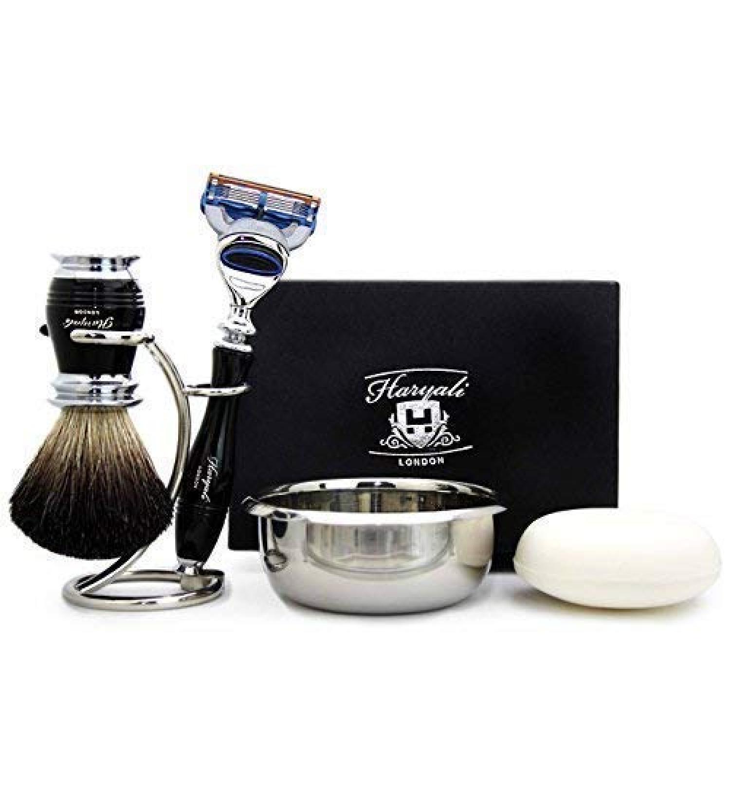 Haryali Shaving Set | Premium Black Roof Hair Razor & Brush | 5-Edge Blades Holder & Soap Peel | International Shipping Available - Buy Online on GoSupps.com
