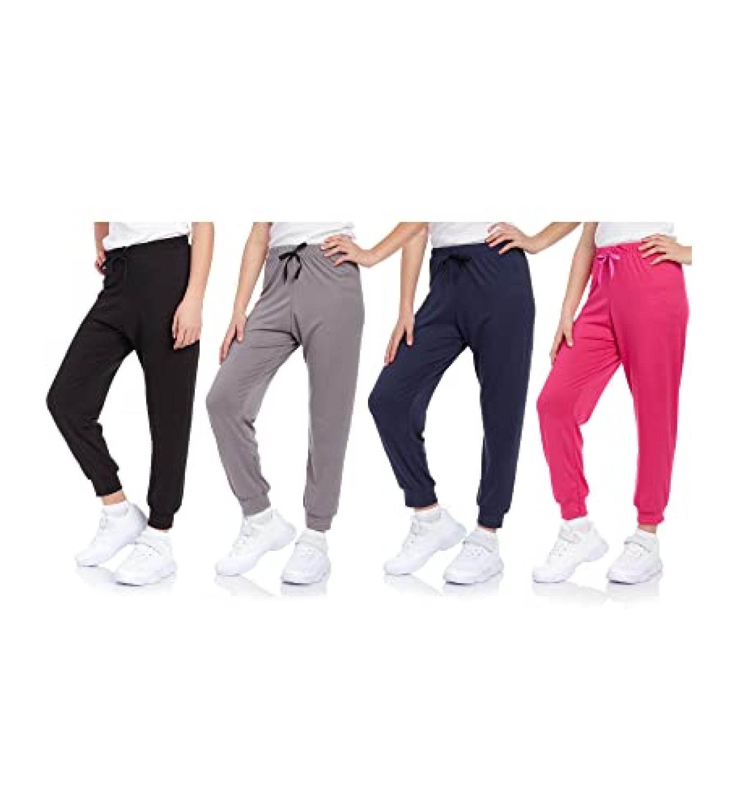 Sweet Hearts Girls' Sweatpants 4-Pack, Athletic Jogger Pants (7-16), Black/Grey/Fuchsia/Navy, Size 10-12 - Buy Online on GoSupps.com