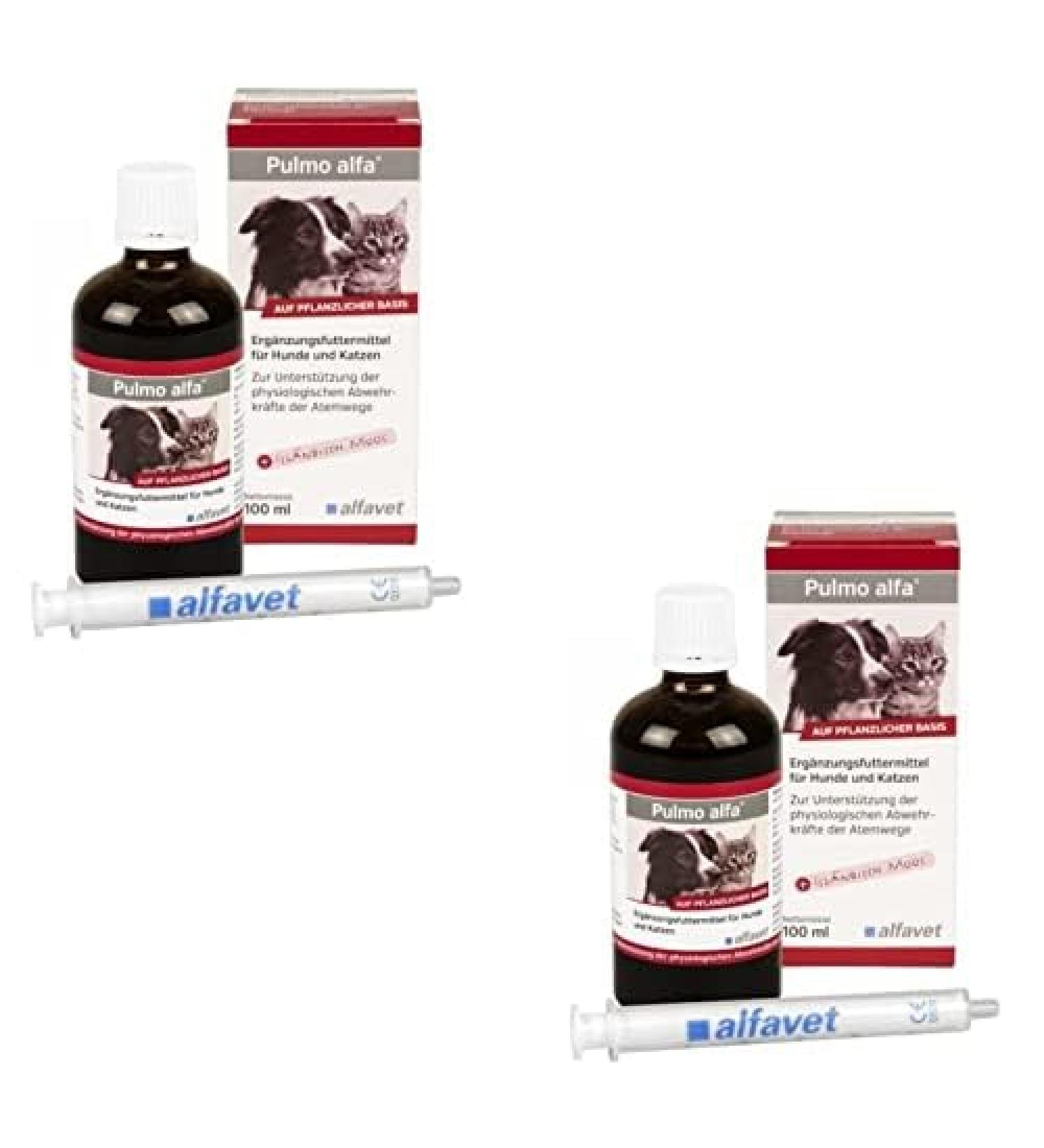 Alfavet Pulmo Alfa Double Pack - 2x100ml Juice for Dog & Cat Respiratory Support | Supplementary Feed with Dosing Syringe - Shop Internationally - Buy Online on GoSupps.com