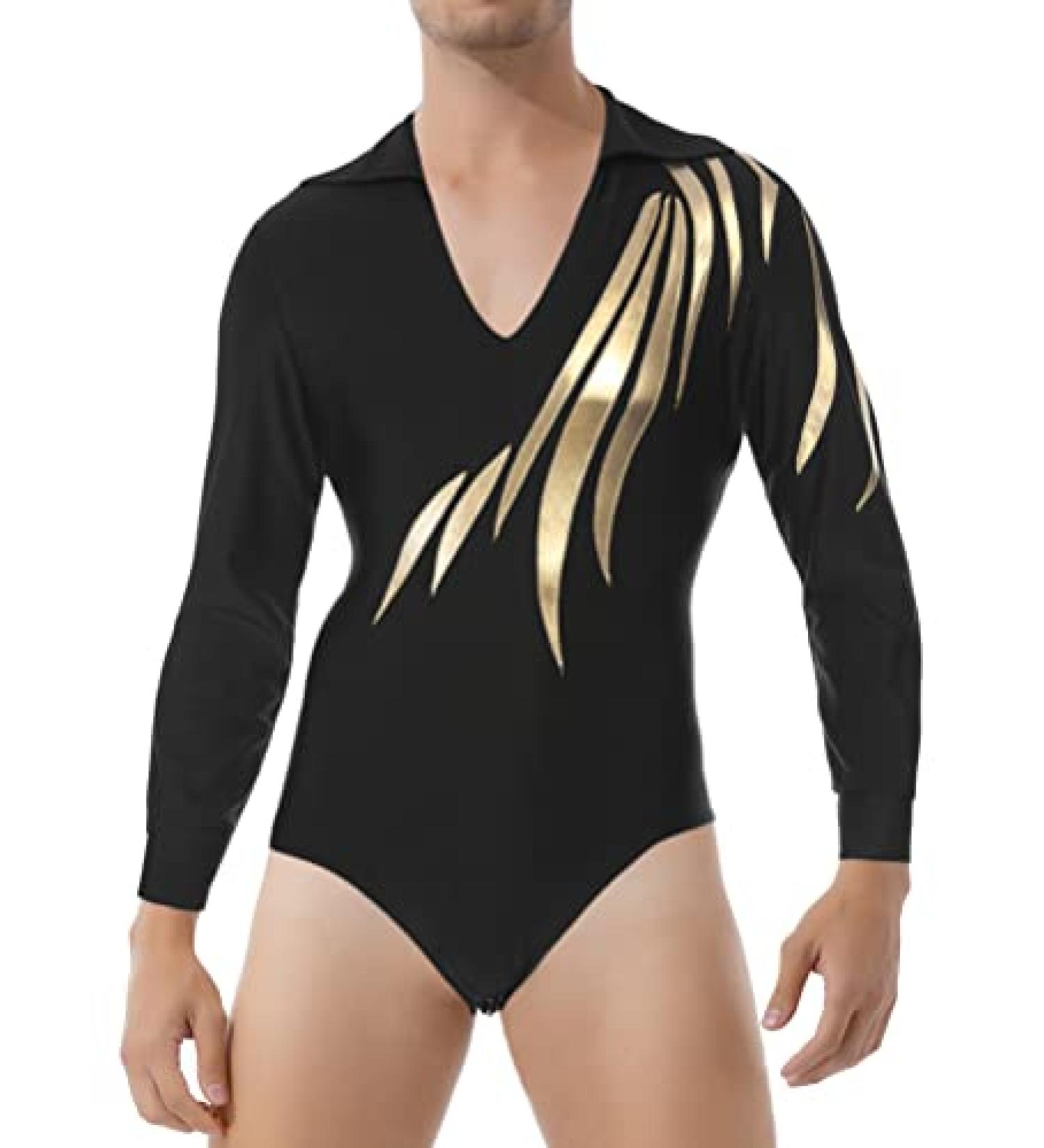 Aislor Men's Black Long Sleeve V-Neck Leotard Bodysuit Shirt - 3X-Large - Buy Online on GoSupps.com