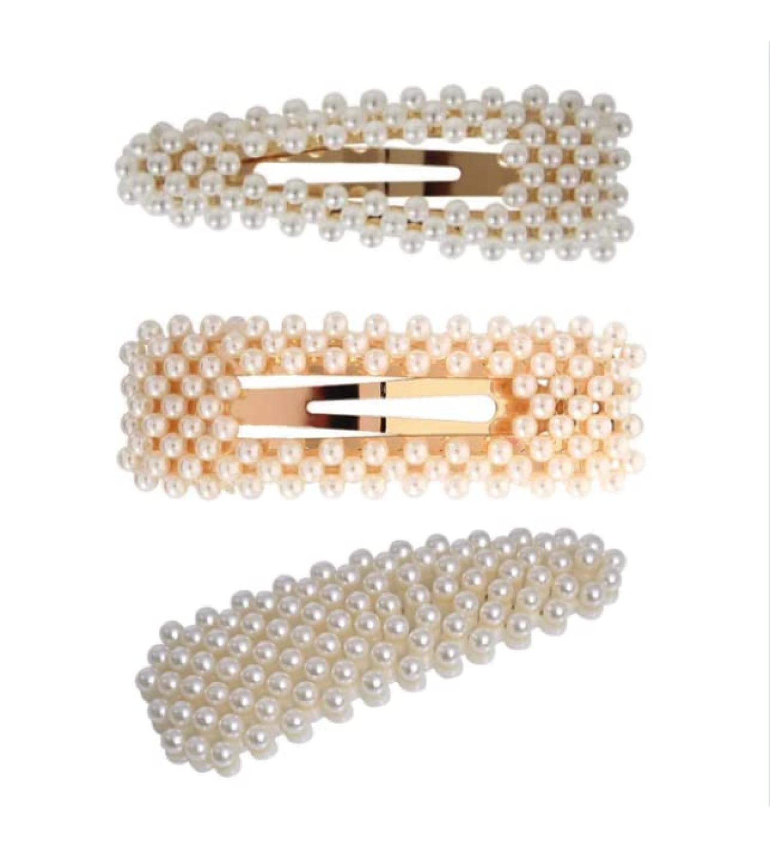 Glamza Pearl Hair Clips - Set of 3 Elegant and Stylish Barrettes for All Occasions - 8cm - Buy Online on GoSupps.com