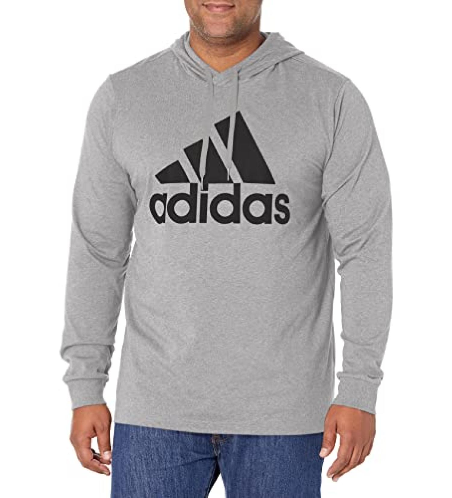 adidas Men's Essentials Logo Hoodie X-Large Tall - Medium Grey Heather/Black - Buy Online on GoSupps.com