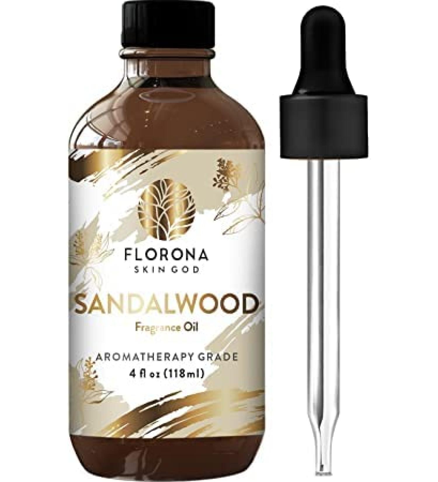Florona Sandalwood Premium Fragrance Oil - 4 fl oz Therapeutic Grade for Skin Care & Focus | Woody & Earthy Aroma | Clarity & Focus | Diffuser Aromatherapy - Buy Online on GoSupps.com