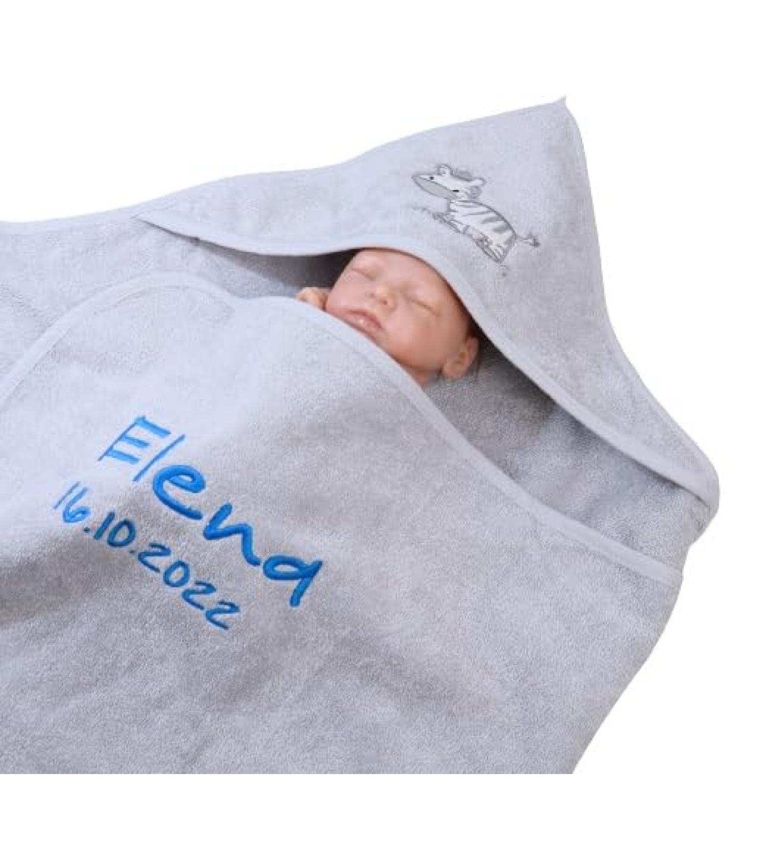 Hooded Towel with Embroidered Name | 100x100 cm Gray Zebra Gift | Soft & Stylish Baby Blanket - Buy Online on GoSupps.com