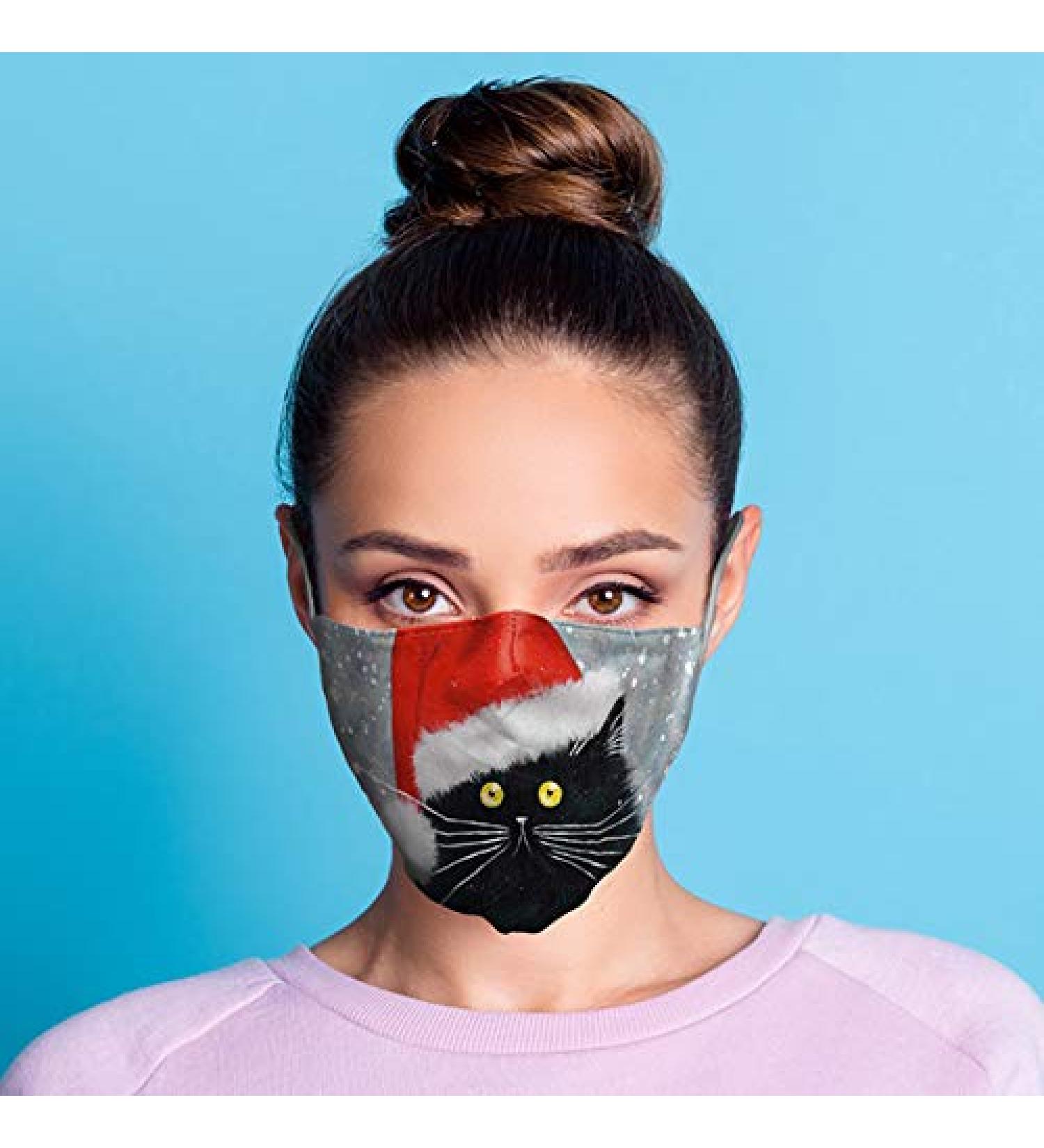 Kim Haskins Christmas Black Cat Reusable Face Covering - Large XMASK75L