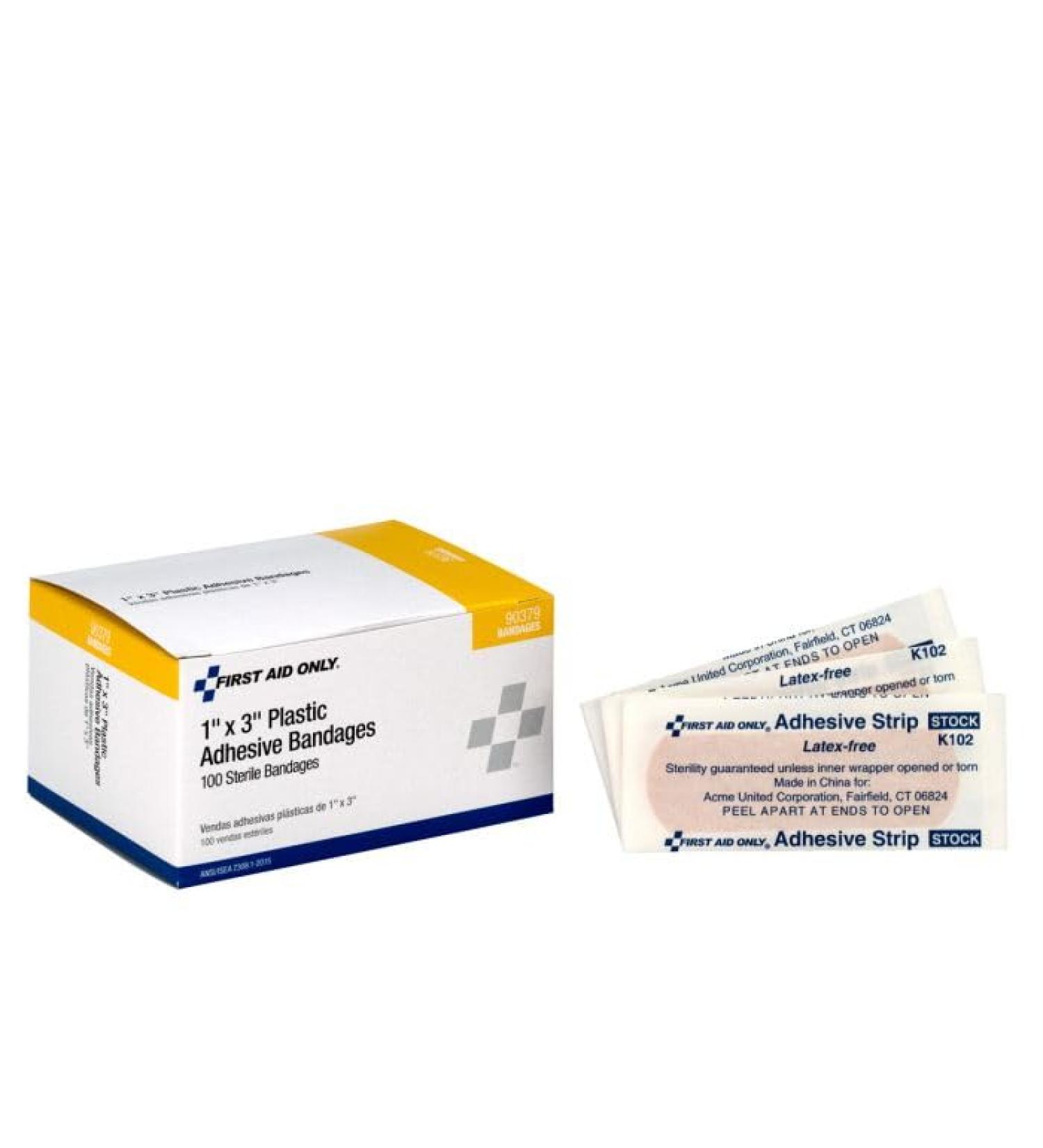 First Aid Only 90379-020: 1"X3" Plastic Bandages 100/Box