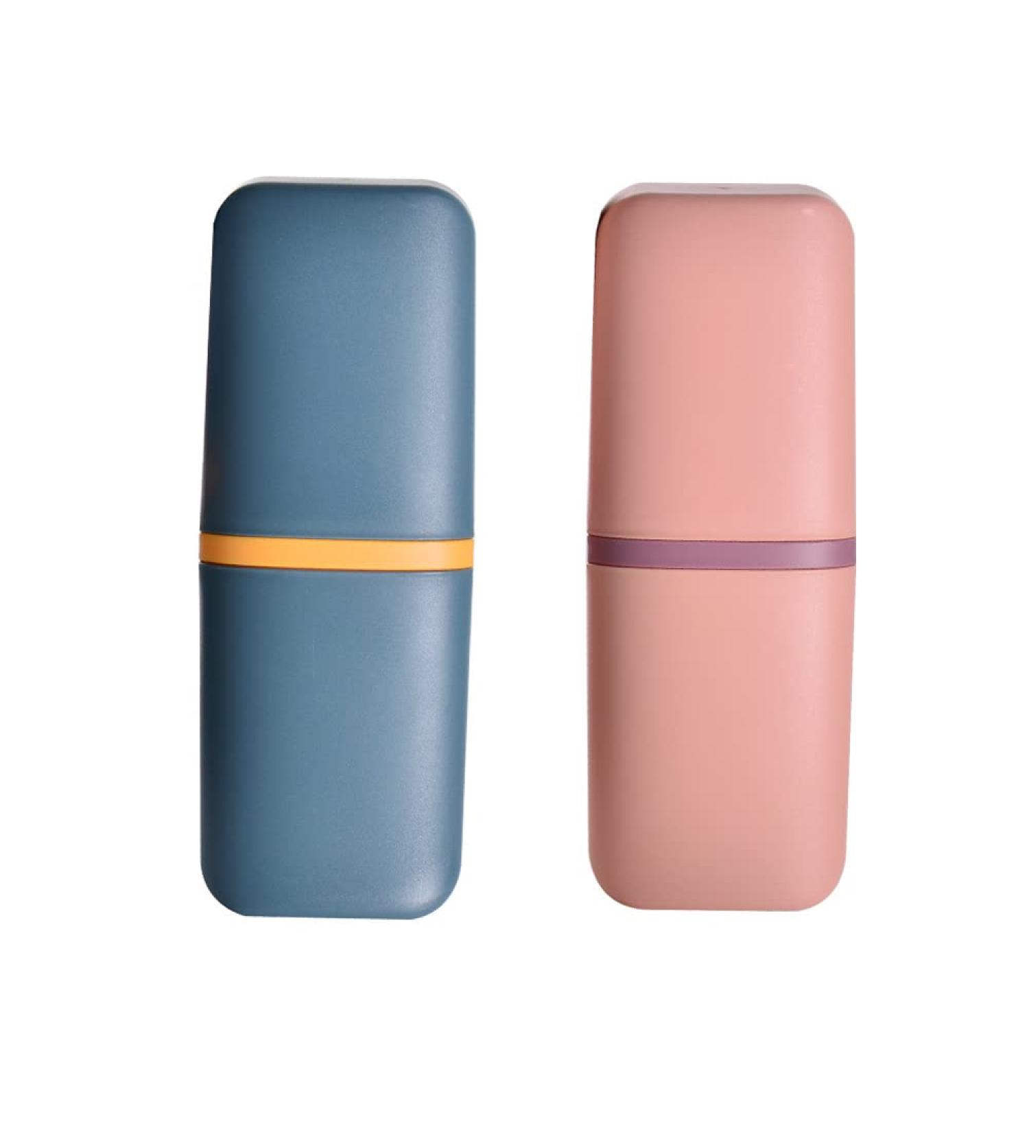 Travel Toothbrush Mug Set - 2 Plastic Holders for Bathroom & Travel (Pink & Blue) | Compact & Convenient - Buy Online on GoSupps.com