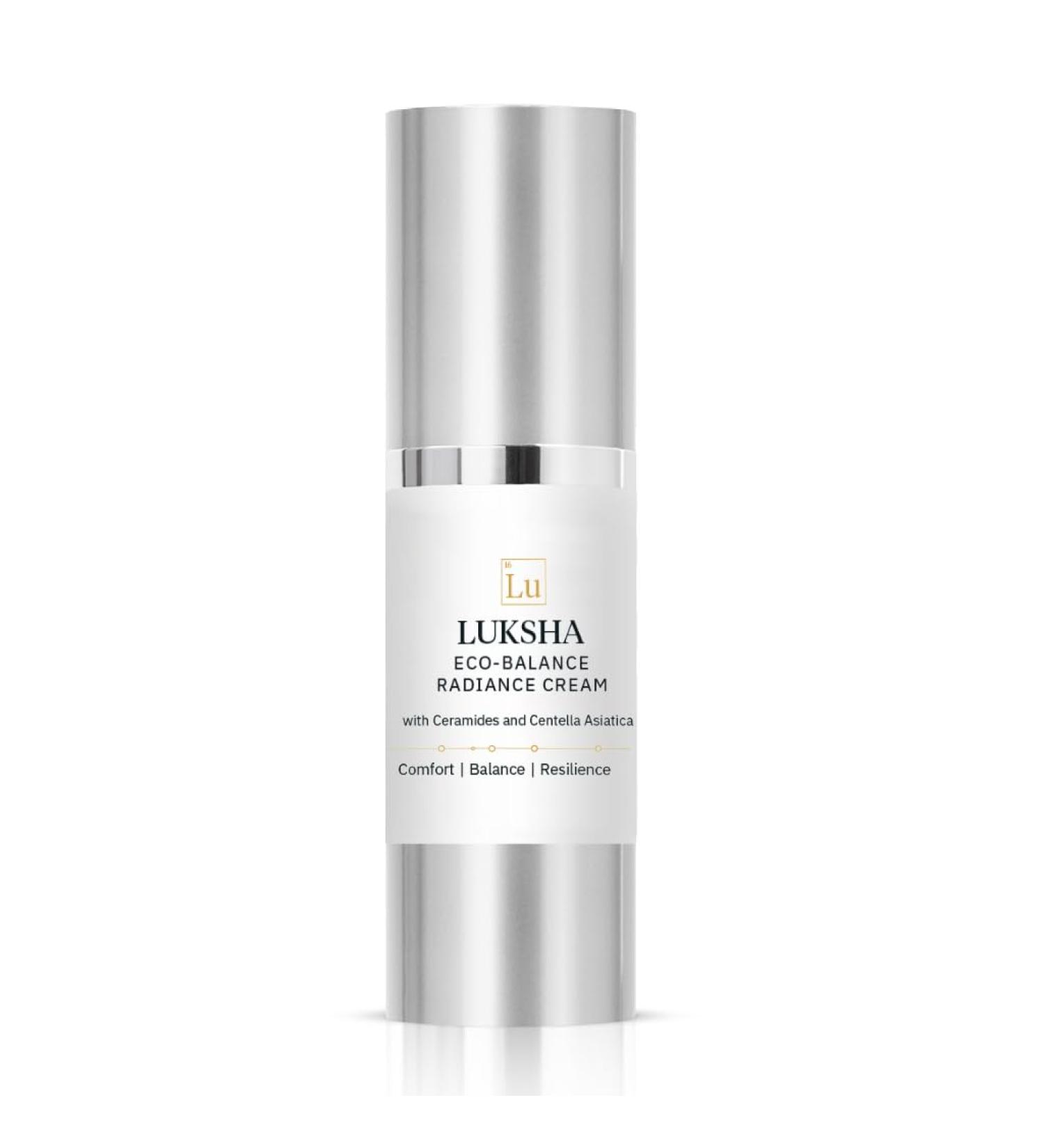 Luksha Eco-Balance Radiance Cream with Ceramides & Centella Asiatica Barrier-Strengthening Facial Moisturizer for Dry & Sensitive Skin 30 ml Airless Pump
