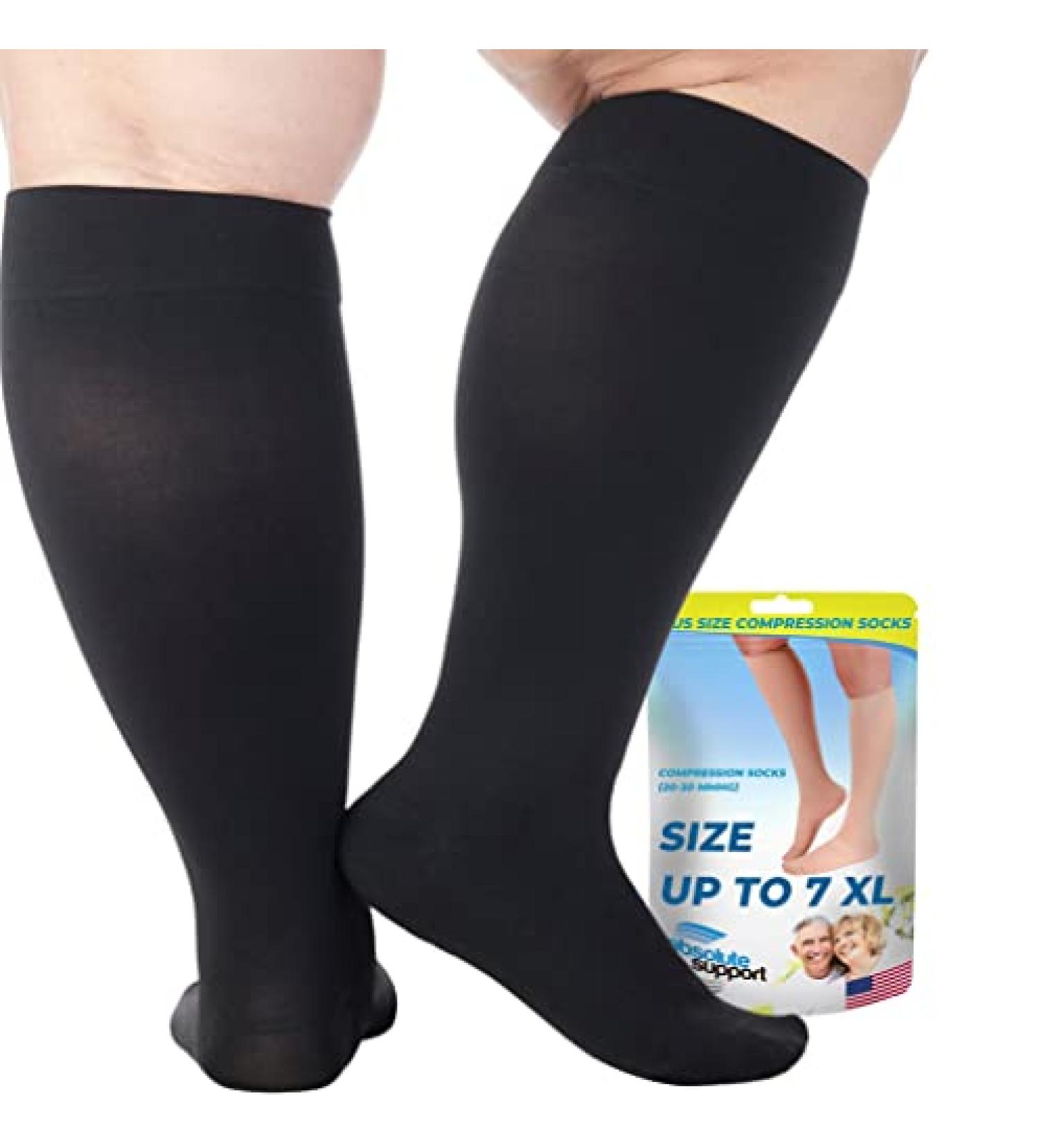 Extra Wide Calf Compression Knee Hi Socks 20-30mmHg - 2XL-7XL Plus Size Black - Buy Online on GoSupps.com