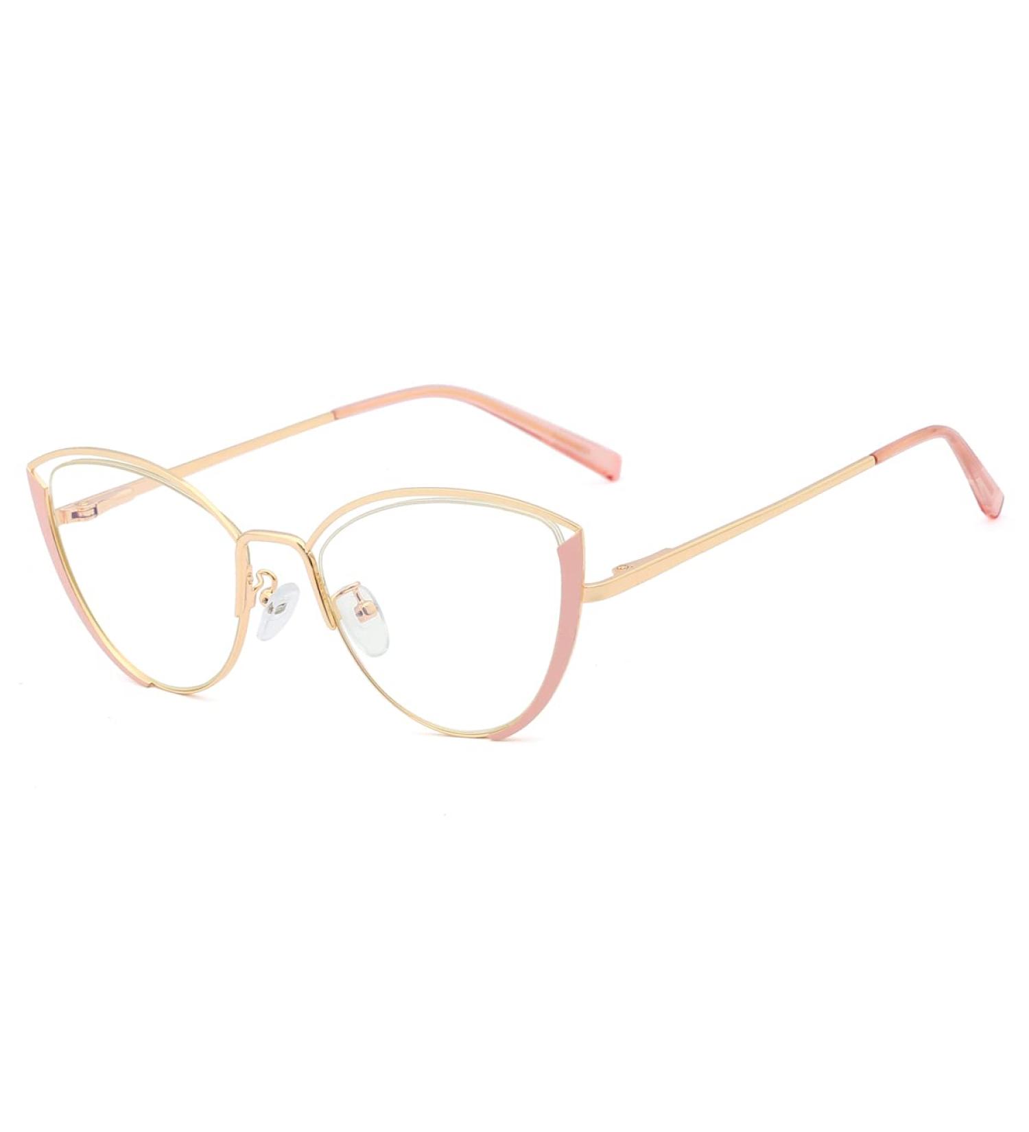 Kachawoo Anti Blue Light Glasses for Women - Cat Eye Half Frame Optical Eyewear in Pink Gold Metal - Stylish Computer Glasses - Buy Online on GoSupps.com
