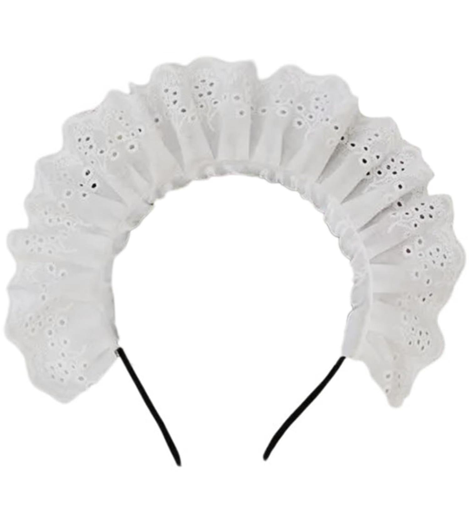 hgnxa Cosplay Maid Hair Hoop Women Elegant Pleated Lace Makeup Headbands for Girl Stage Halloween Performances Headpieces Cotton embroidery - Buy Online on GoSupps.com