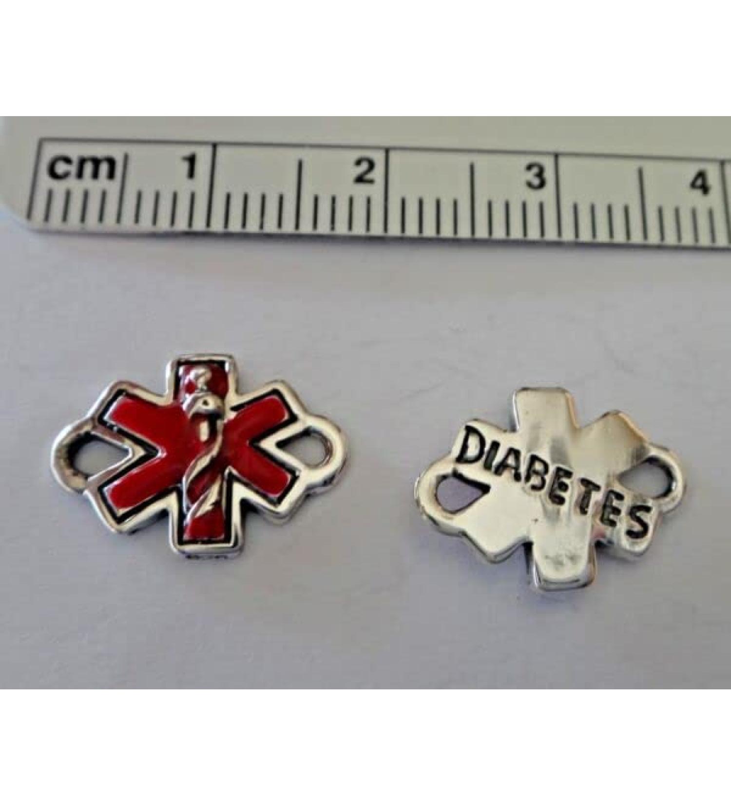 Charm Pendant for Bracelet and Chain Making Fashion Jewelry Necklace 1 Sterling Silver Red Enamel Diabetic Diabetes Medical ID 14 mm Long Link