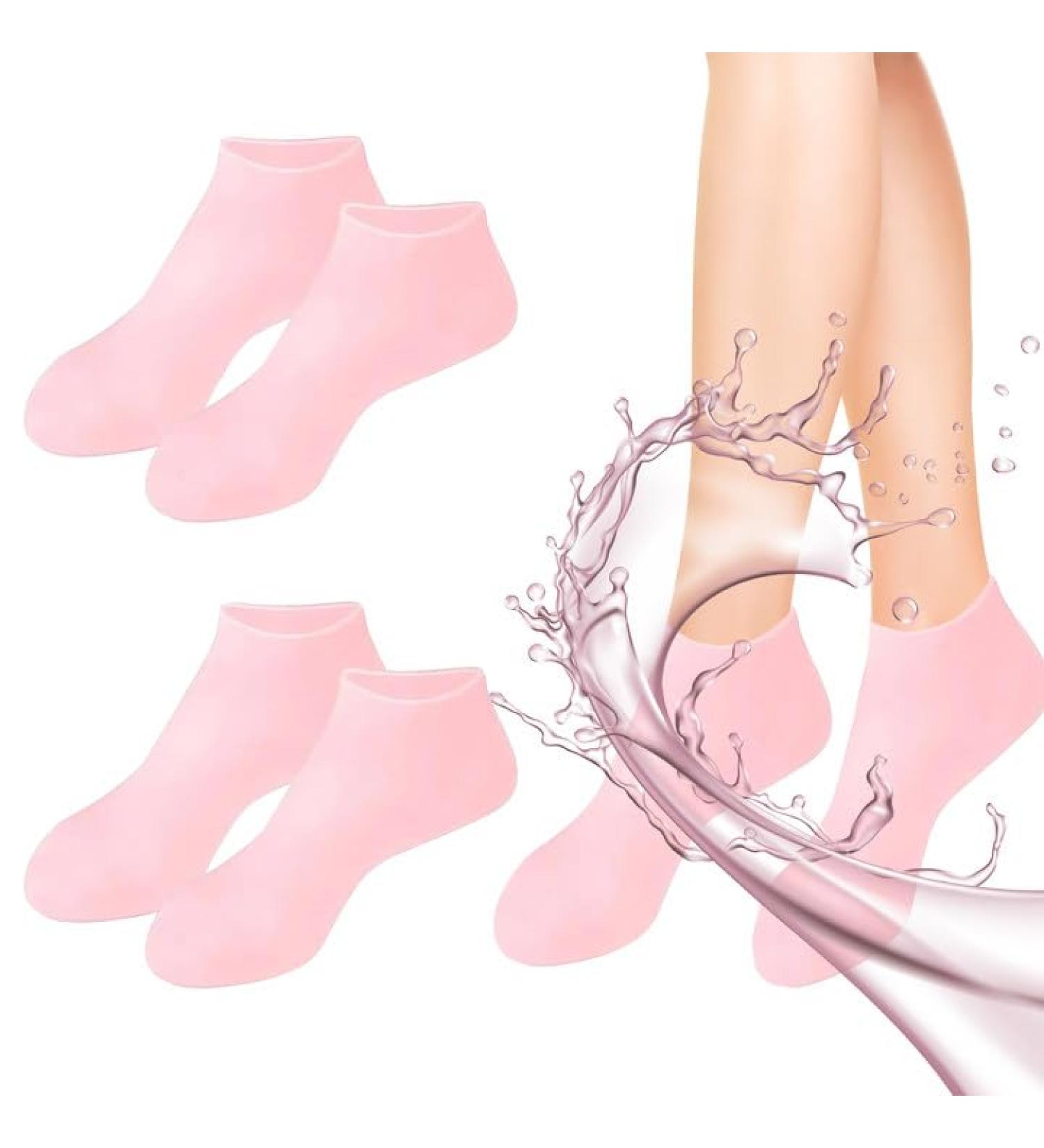 Silicone Socks 2 Pairs Pink Silicone Moisturising Socks Silicone Gel Socks for Preventing Cracked Feet for Women Foot Spa Moisturizing Feet Softens - Buy Online on GoSupps.com