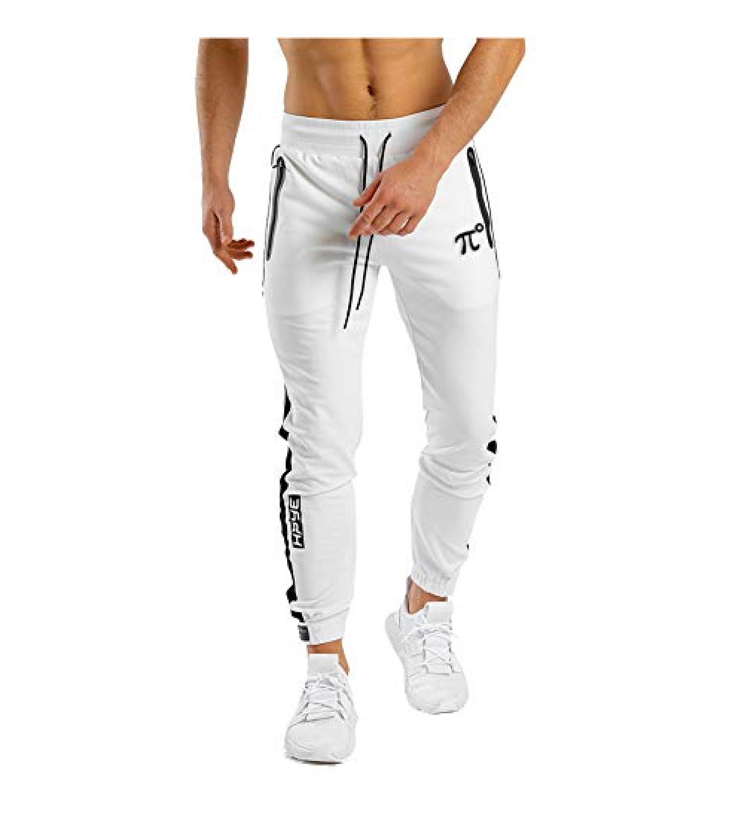 PIDOGYM Men's Slim Striped Athletic Jogger Pants, White, Size Medium - Buy Online on GoSupps.com