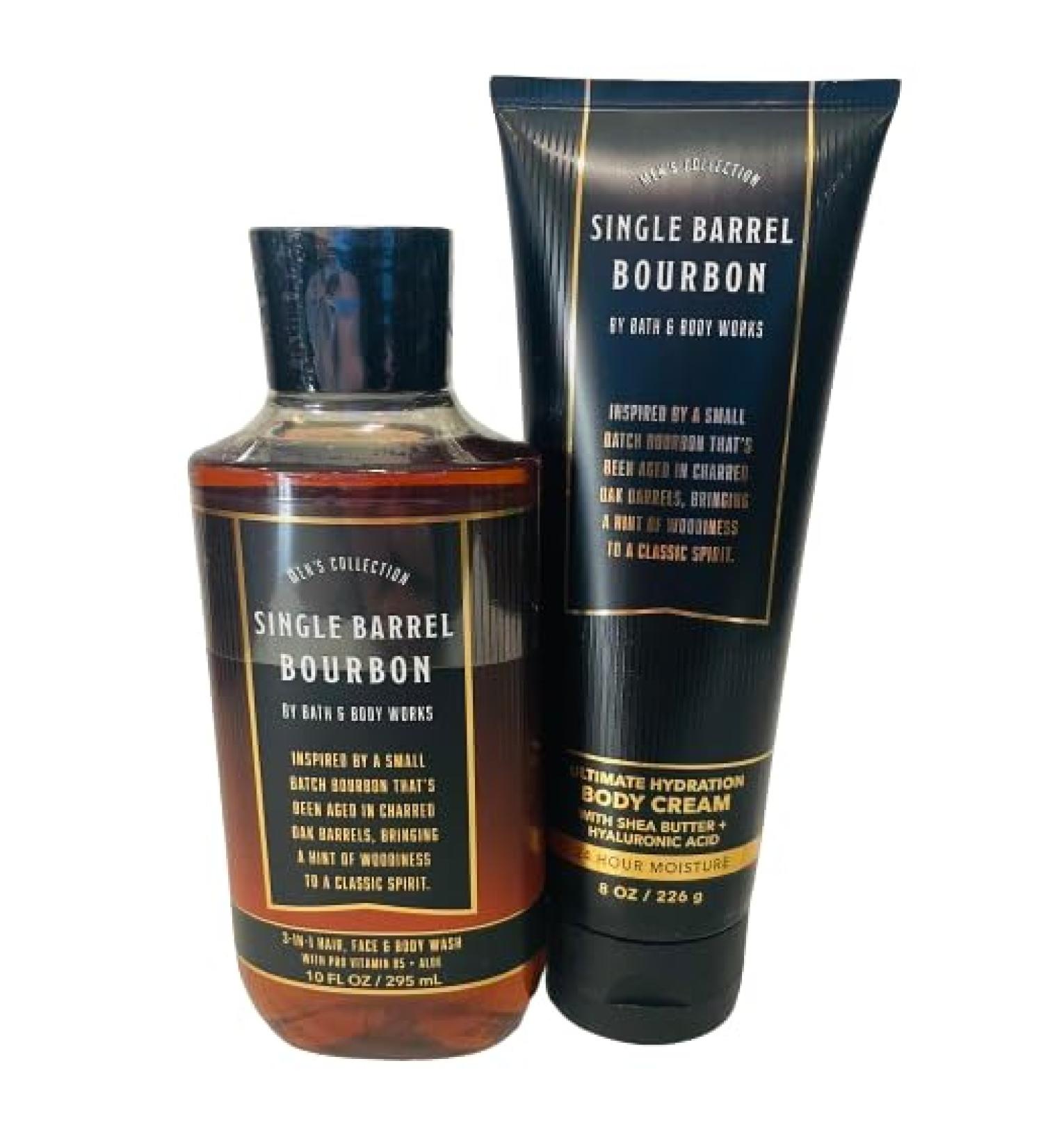 Bath & Body Works Single Barrel Bourbon Men's 3-in-1 Hair Face & Body Wash and Body Cream 2 Piece Set