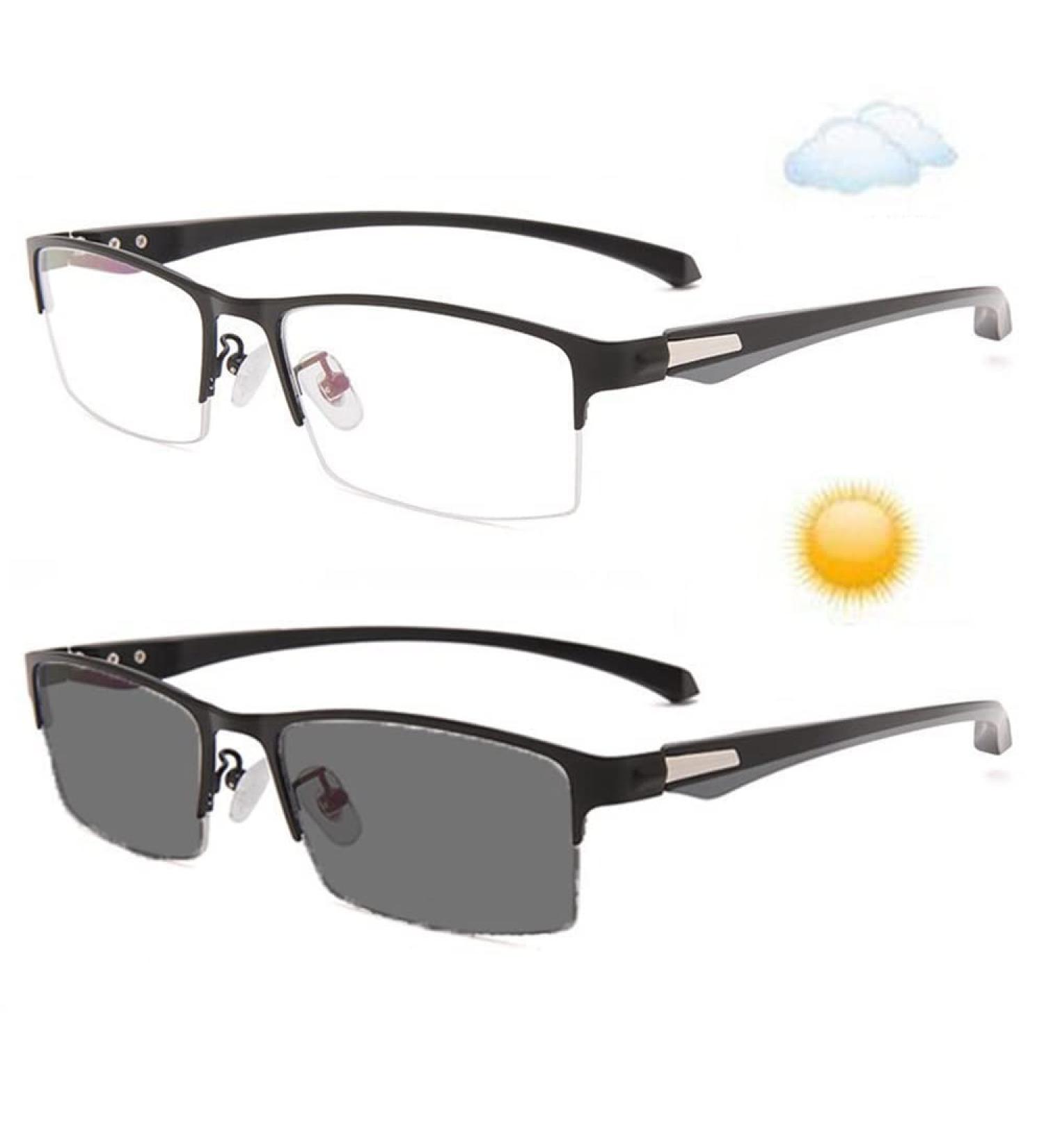 Xuan Self-Tinting Progressive Multifocal Reading Glasses with Blue Light Filter - Half Frame Reflective Sunglasses +1.5 - Buy Online on GoSupps.com