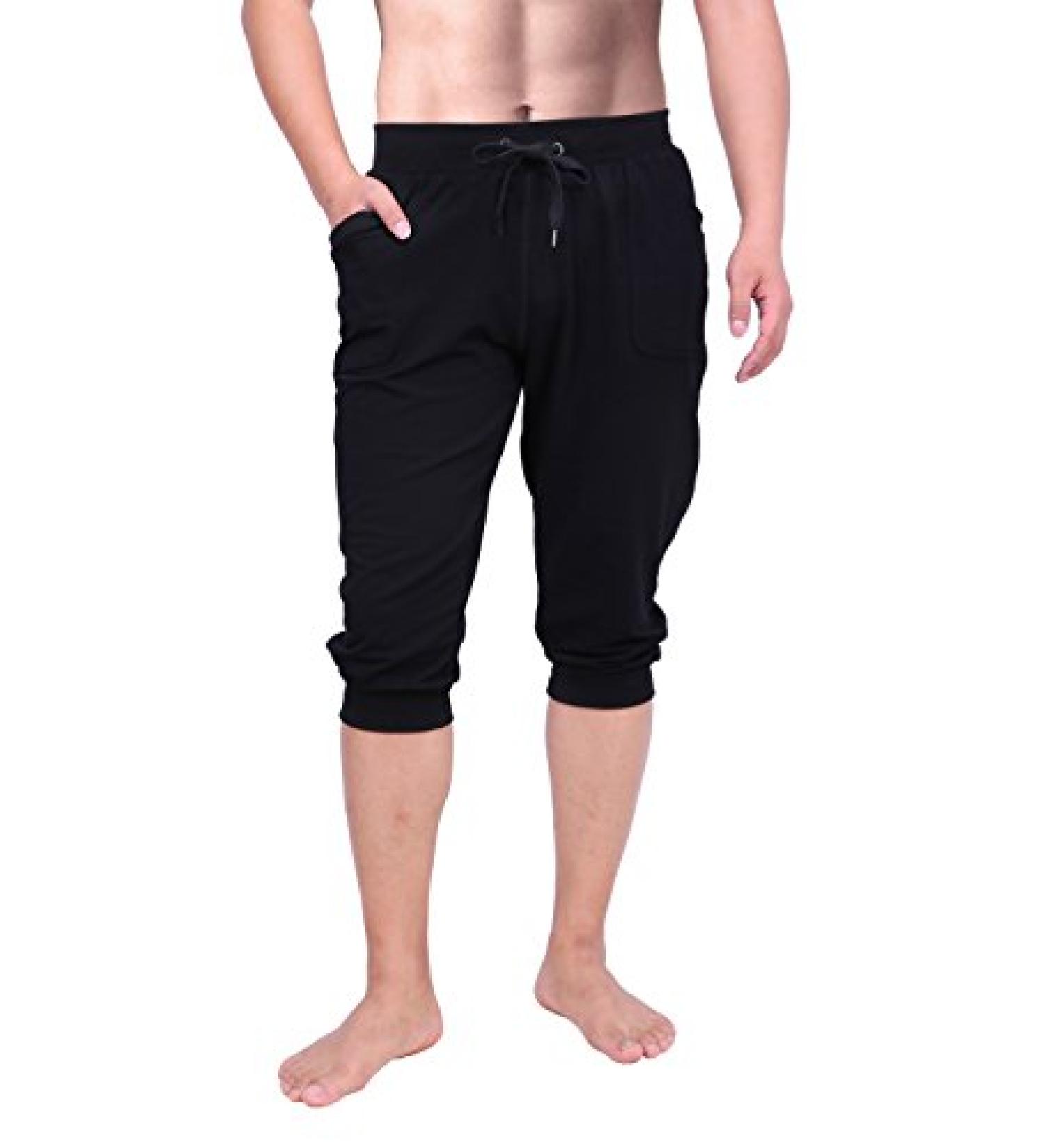 HDE Men's 3/4 Workout Jogger Yoga Capri Shorts with Pockets - Large Black - Buy Online on GoSupps.com