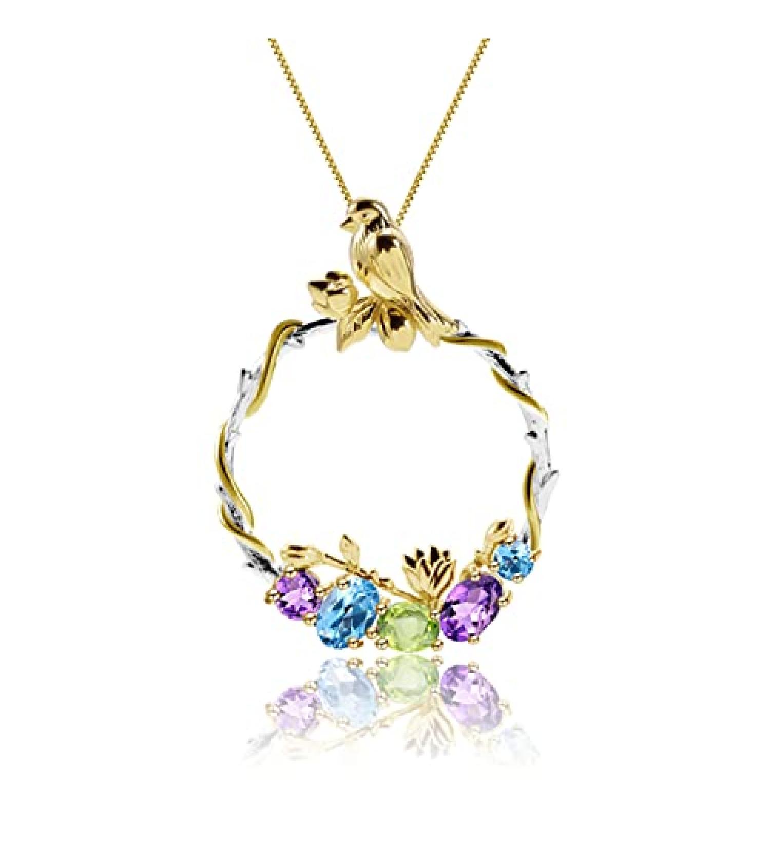 S925 Silver Necklace Pendant Natural Crystal Garnet Gemstone Pendant Bird Wreath Design Pendant Necklace Jewelry for Women Gifts (Colored gems 36.9mm) - Buy Online on GoSupps.com