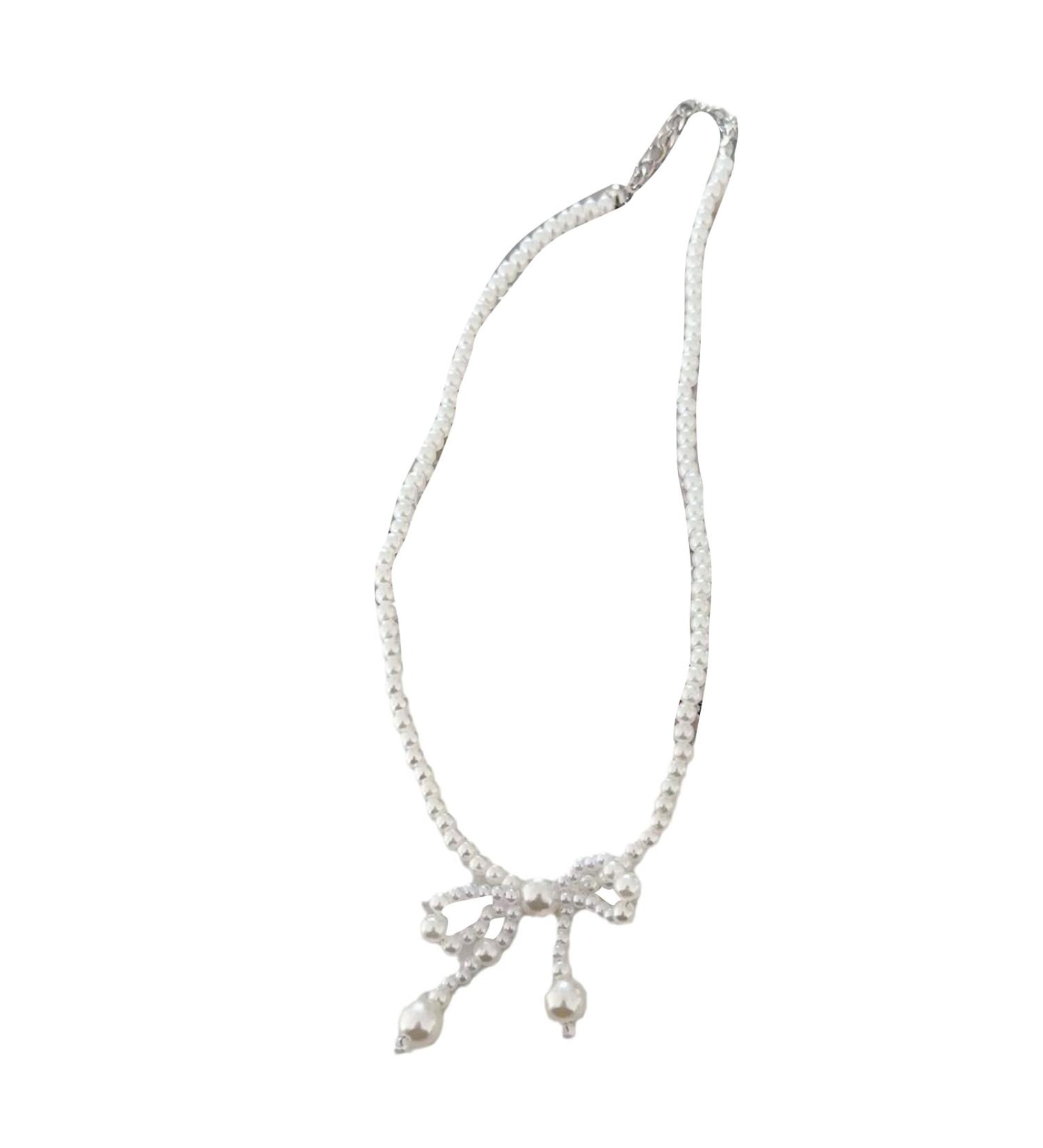 OralGos Elegant Pearl Sweater Chain Necklace | Refined Bow Design | Delicate Jewelry Accessory for Women - Buy Online on GoSupps.com