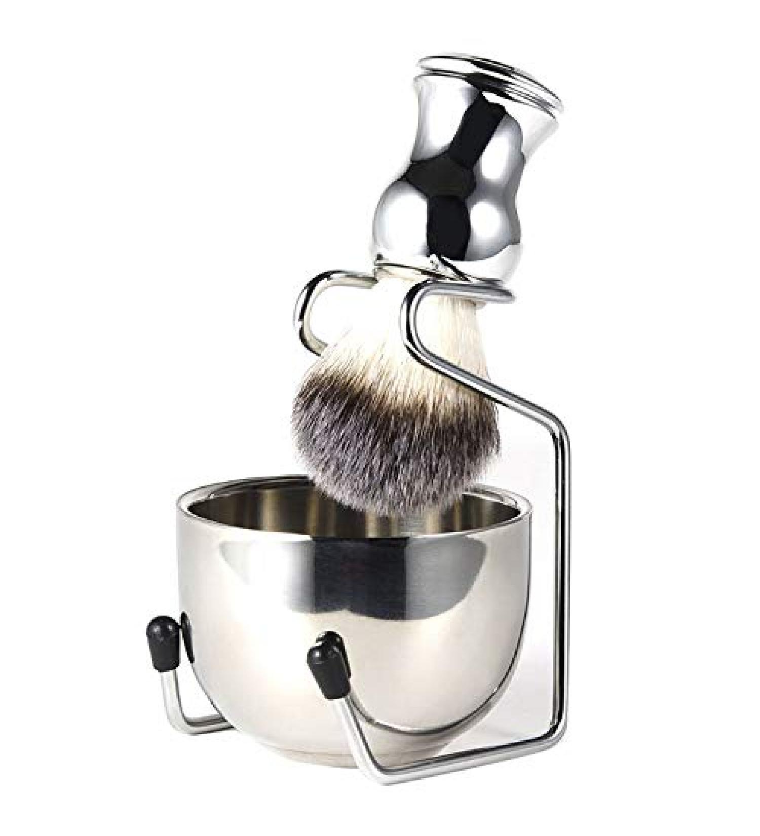 Roomoon Shaving Set - Stainless Steel Soap Dish Brush & Stand Holder | Pure Hair Nylon Shaving Brush Kit for Smooth Shaving - Buy Online on GoSupps.com