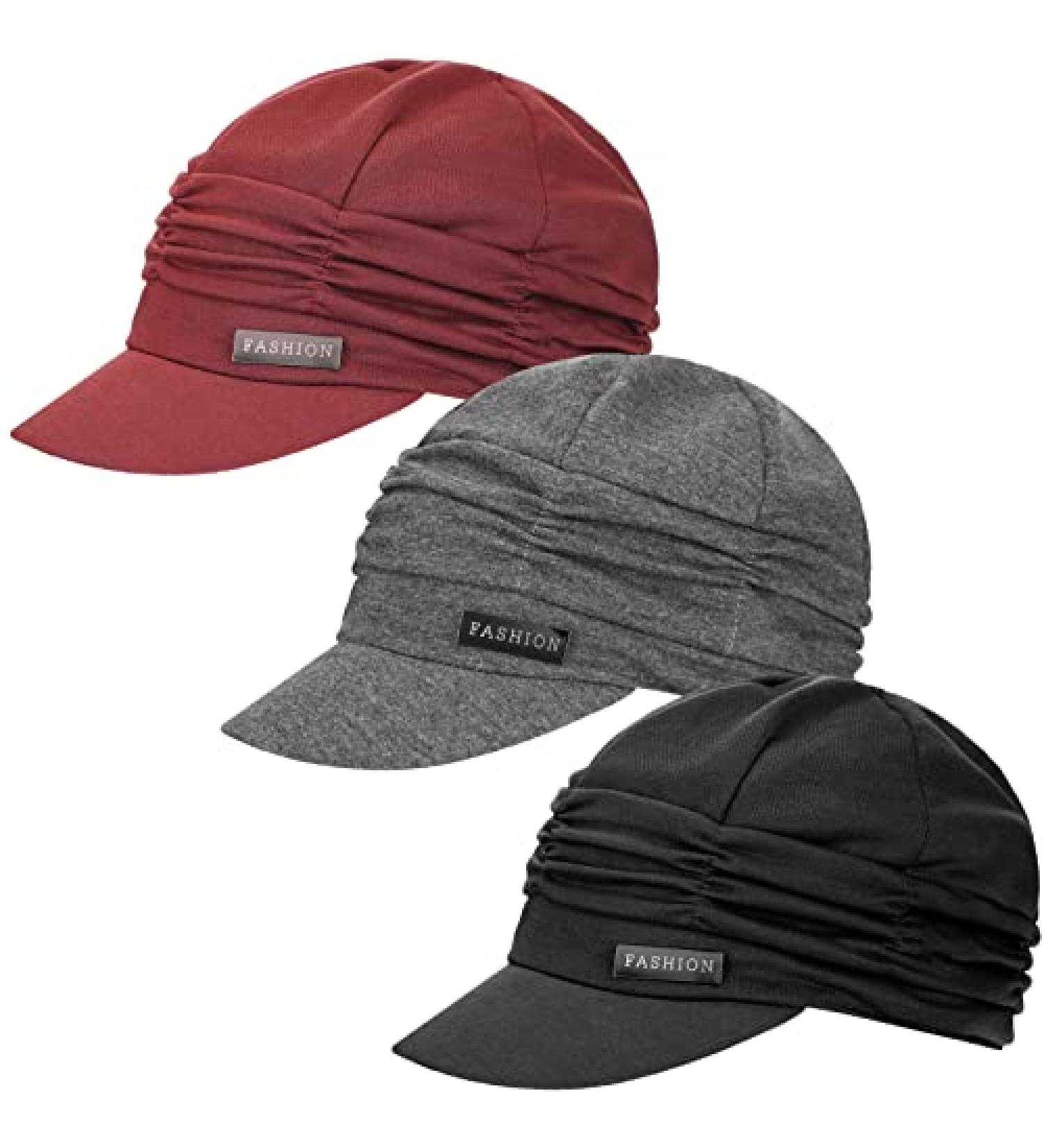 Women's 3-Piece Newsboy Cap Set - Black, Grey, Wine Red | Stylish Beret Hat with Buttons and Brim - Buy Online on GoSupps.com