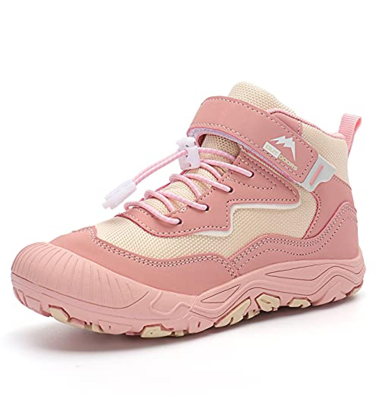 Kids Water Resistant Hiking Boots - Pink Athletic Outdoor Shoes for Boys and Girls | Non-Slip Ankle Walking Sneaker - Size 2 Little Kid - Buy Online on GoSupps.com